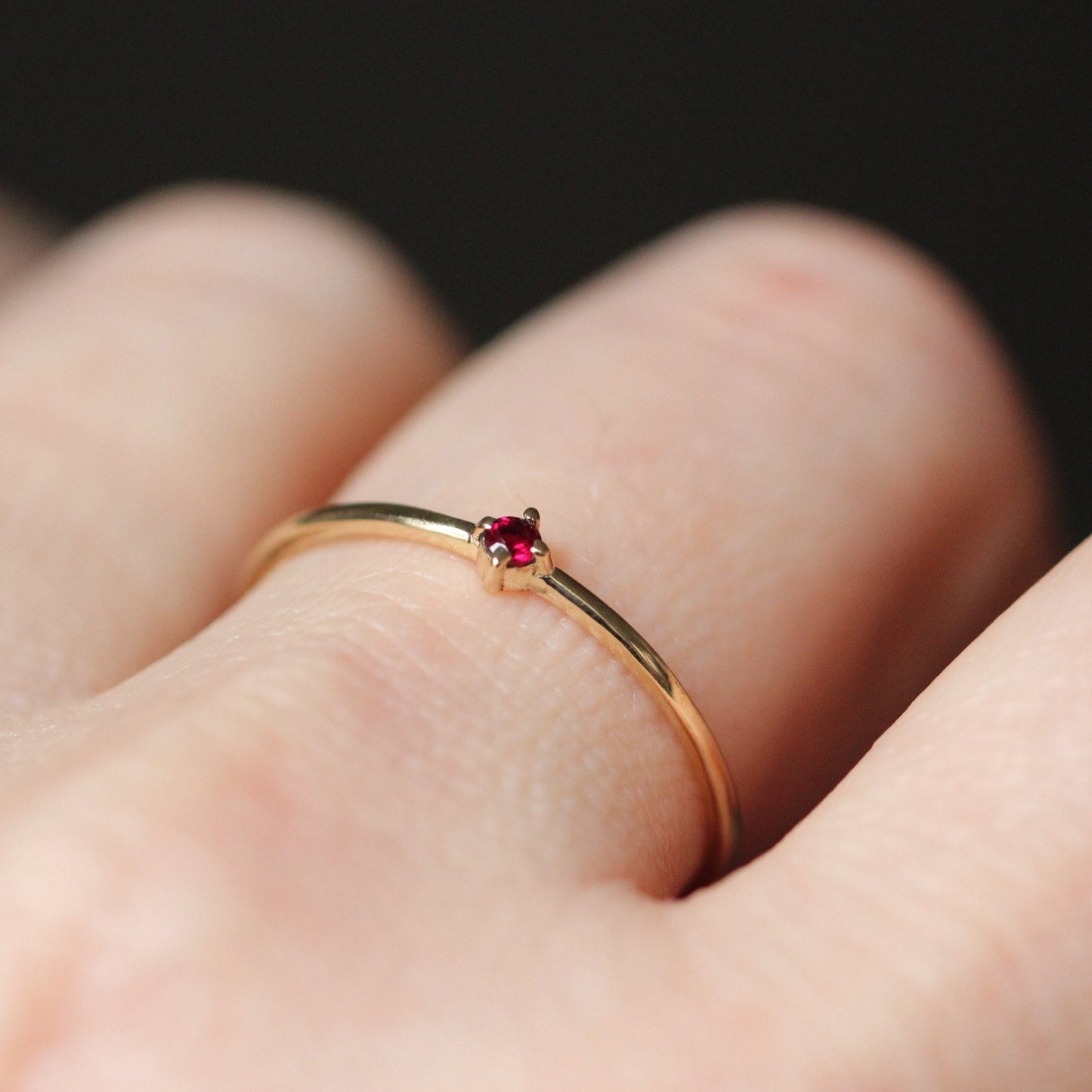 14K Gold Tiny Ruby Ring, Red Stone Ring, Stacking Ring, July Birthstone, Prong Setting, Ruby Jewelry, Red Stone Ring, Solid Gold, Real Gold