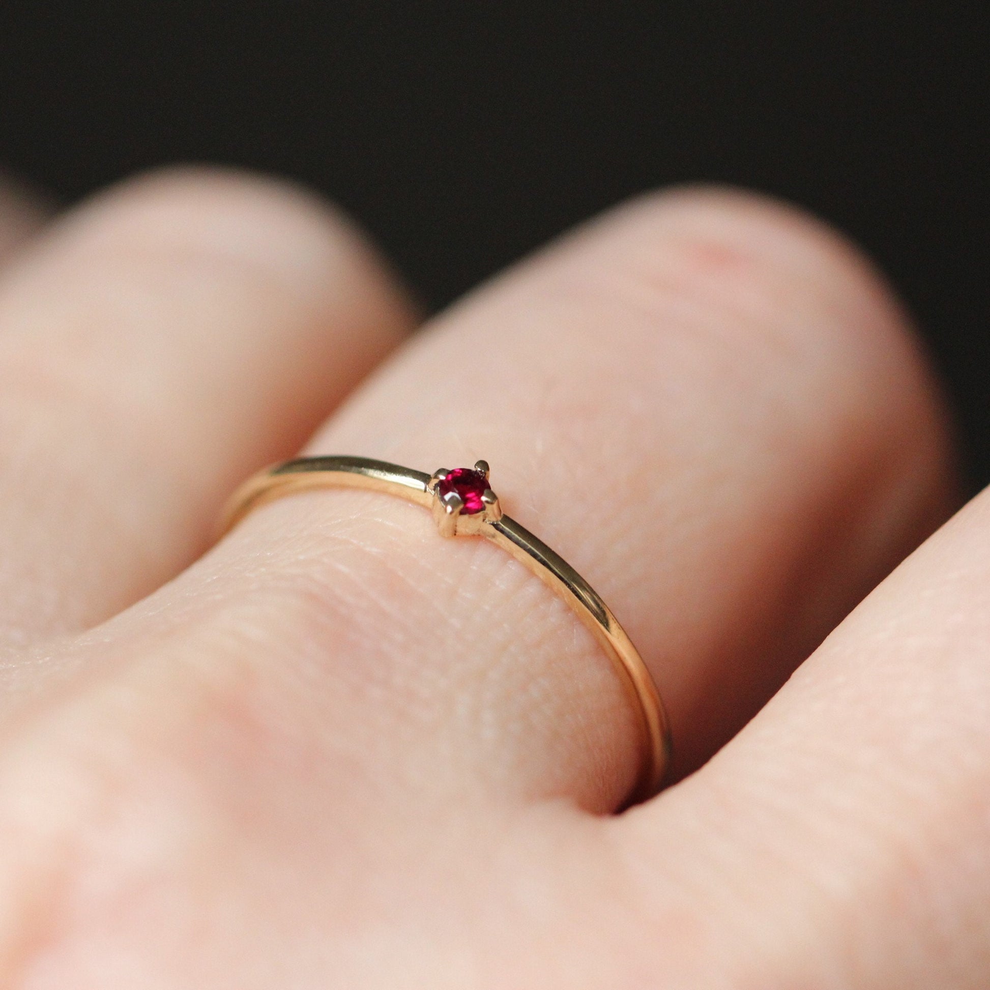 14K Gold Tiny Ruby Ring, Red Stone Ring, Stacking Ring, July Birthstone, Prong Setting, Ruby Jewelry, Red Stone Ring, Solid Gold, Real Gold