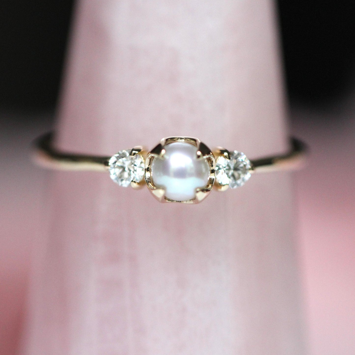 14K Gold Pearl Diamond Ring, Diamond Ring, Cluster Ring, 10K, Engagement Ring, Three Stone Ring, Pearl Ring, June Birthstone, Self Love Ring