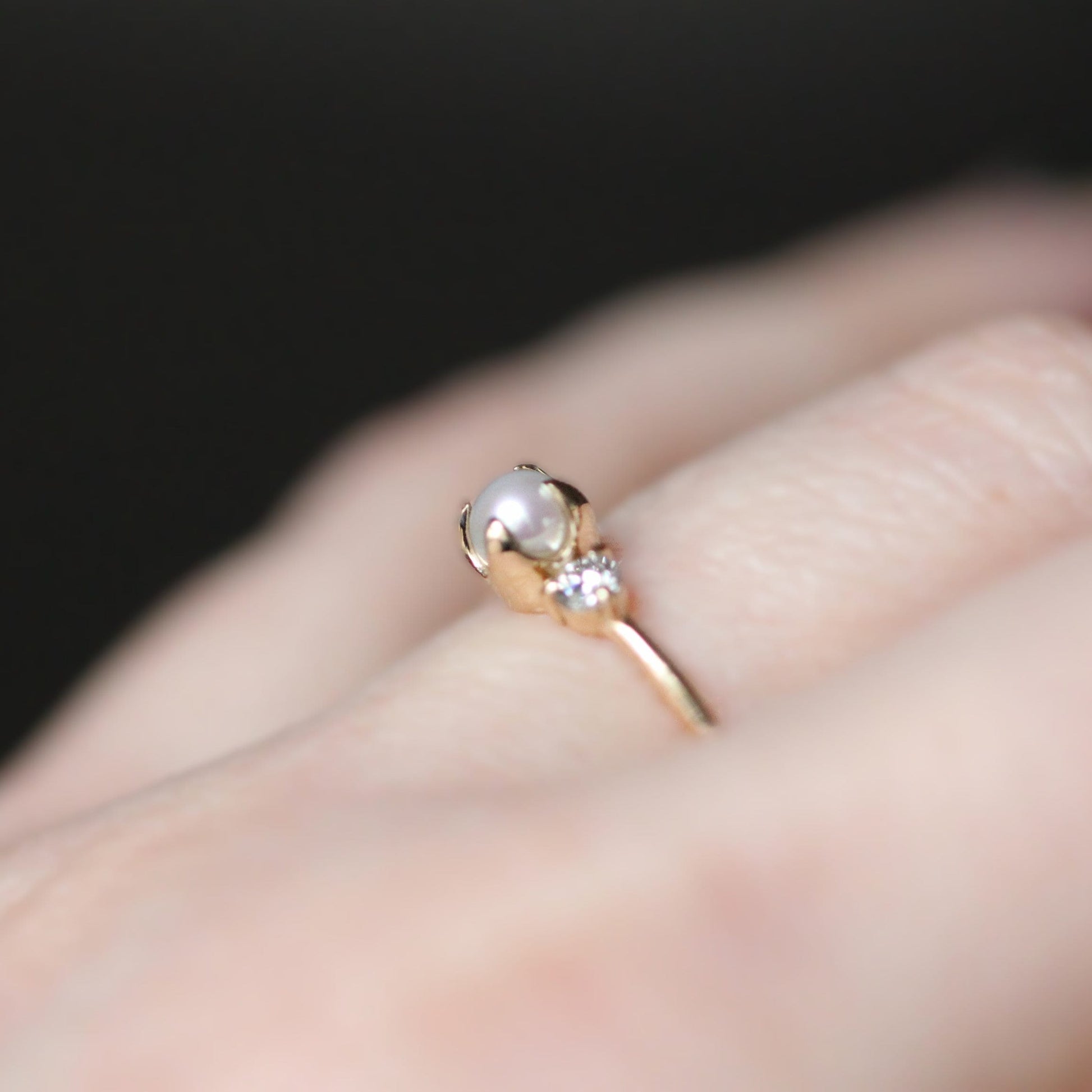 14K Gold Pearl Diamond Ring, Diamond Ring, Cluster Ring, 10K, Engagement Ring, Three Stone Ring, Pearl Ring, June Birthstone, Self Love Ring