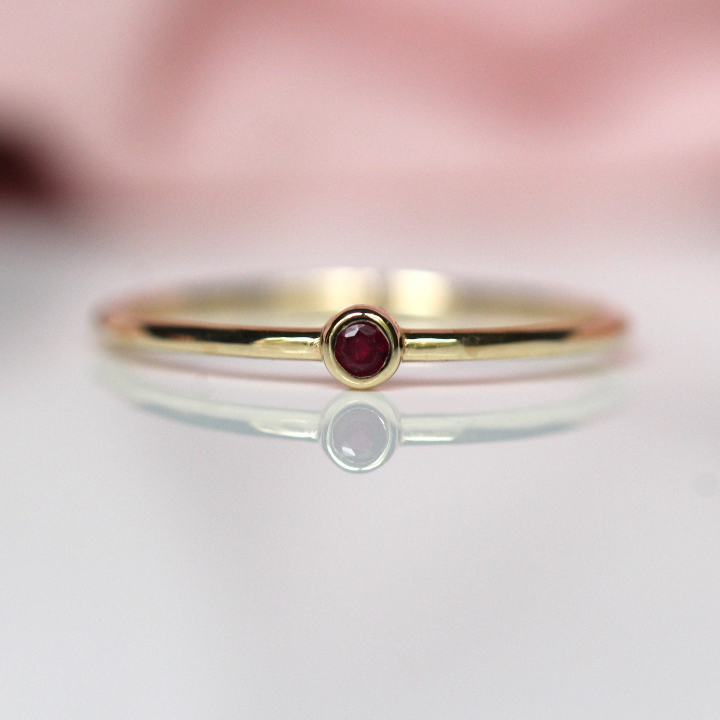 14K Gold Tiny Ruby Ring, Red Stone Ring, 10K Stacking Ring, July Birthstone, Bezel Setting, Burgundy Stone, Stacker, Solid Gold Ring