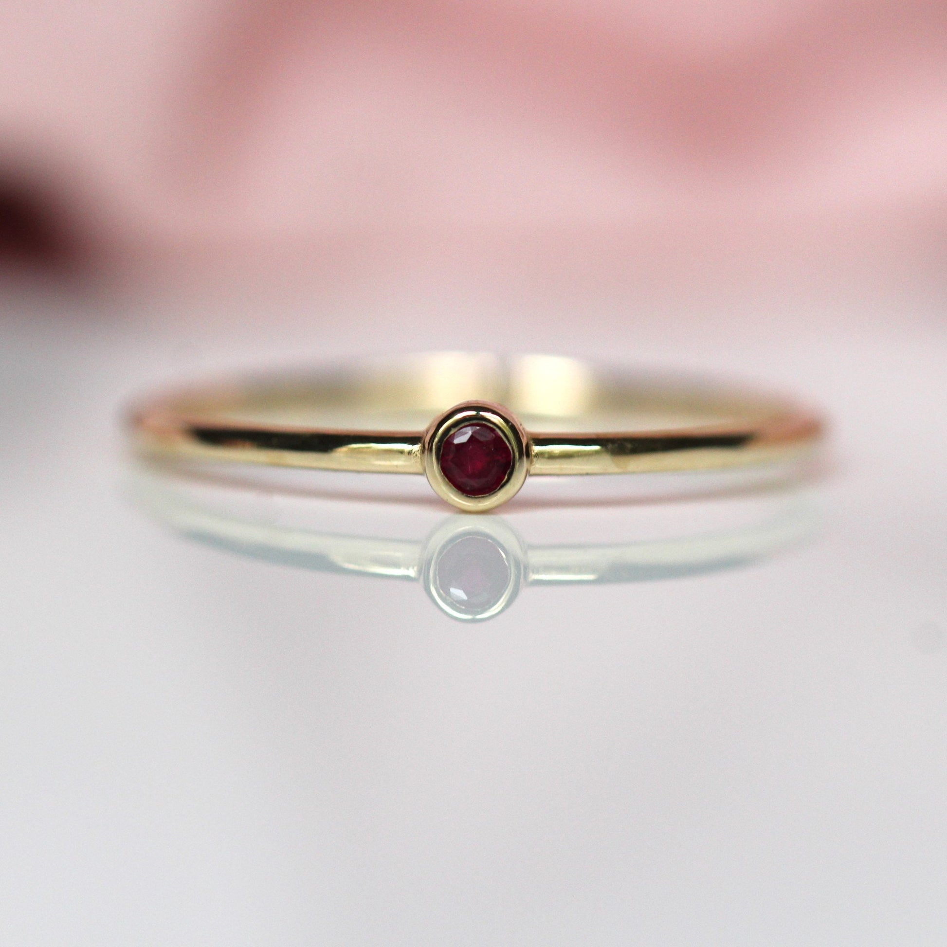14K Gold Tiny Ruby Ring, Red Stone Ring, 10K Stacking Ring, July Birthstone, Bezel Setting, Burgundy Stone, Stacker, Solid Gold Ring