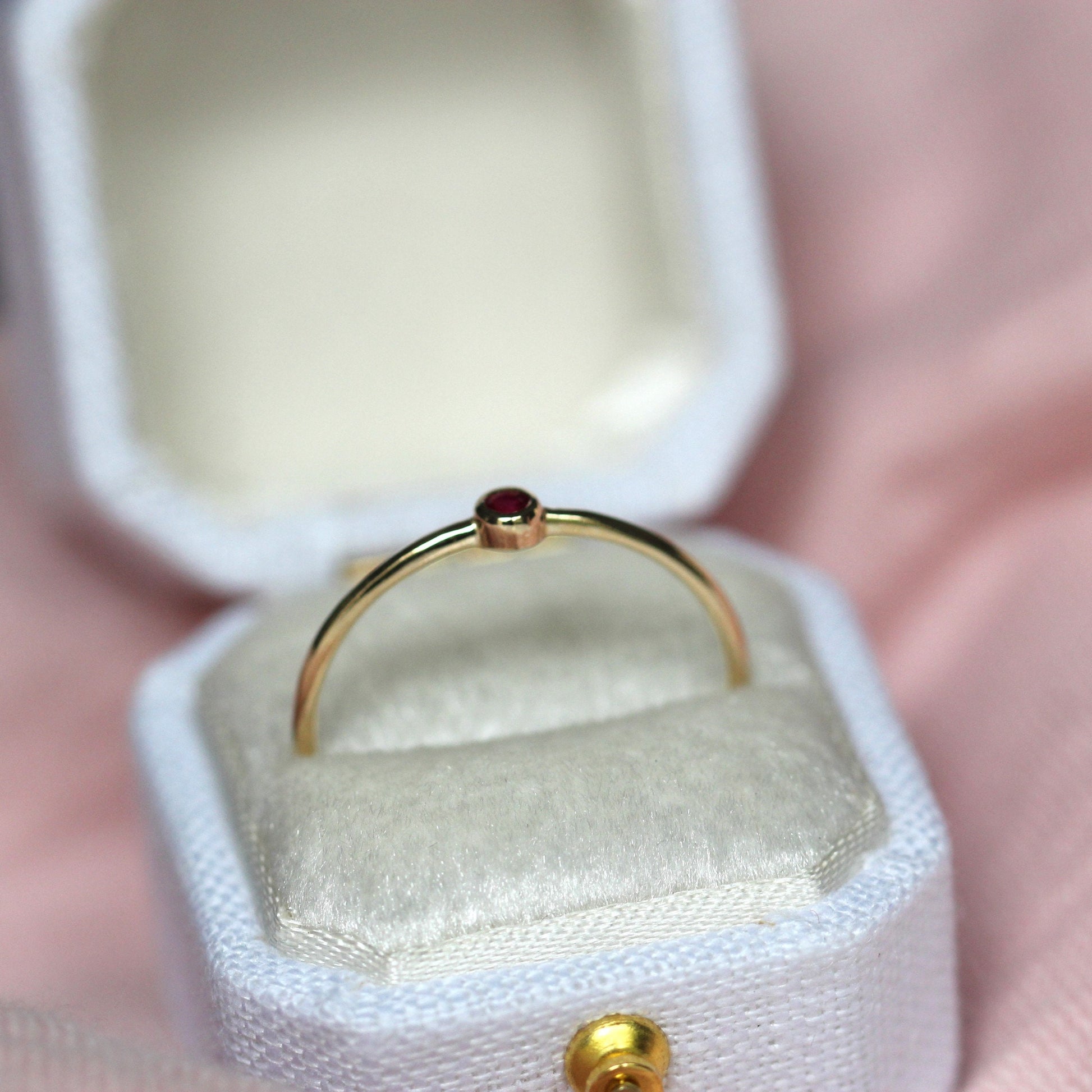 14K Gold Tiny Ruby Ring, Red Stone Ring, 10K Stacking Ring, July Birthstone, Bezel Setting, Burgundy Stone, Stacker, Solid Gold Ring