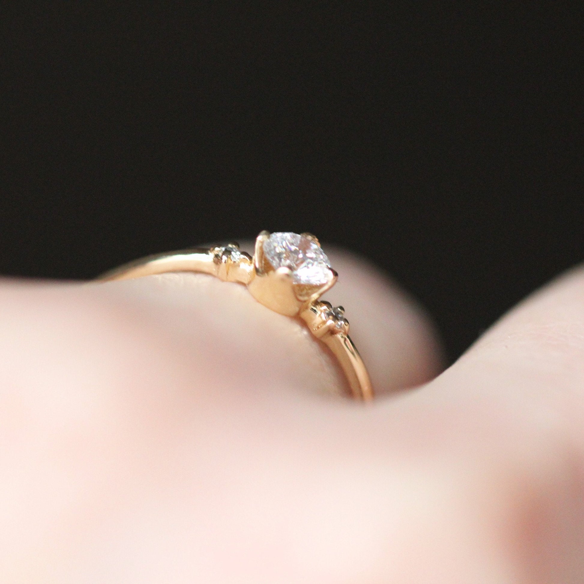 14K Gold Diamond Ring, Three Stone Ring, Engagement Ring, Dainty Engagement Ring, Diamond Ring, 1/4 Ct. Diamond Ring, Minimal Jewelry