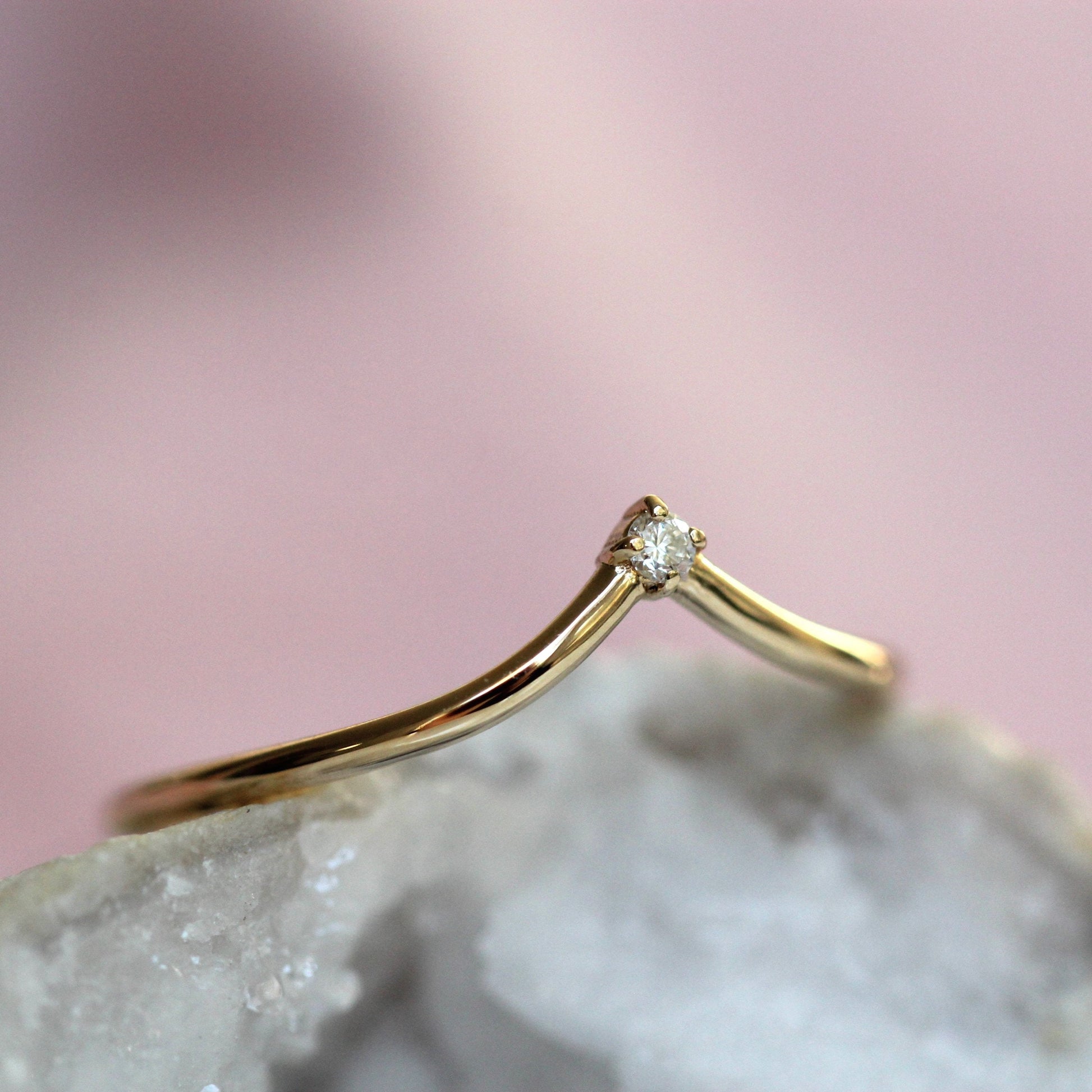 14K Gold "Swoop" Ring, Diamond Ring, Diamond Chevron Ring, V Ring, Curved Diamond Ring, 10K Stacking Ring, Solid Gold Ring, Real Gold