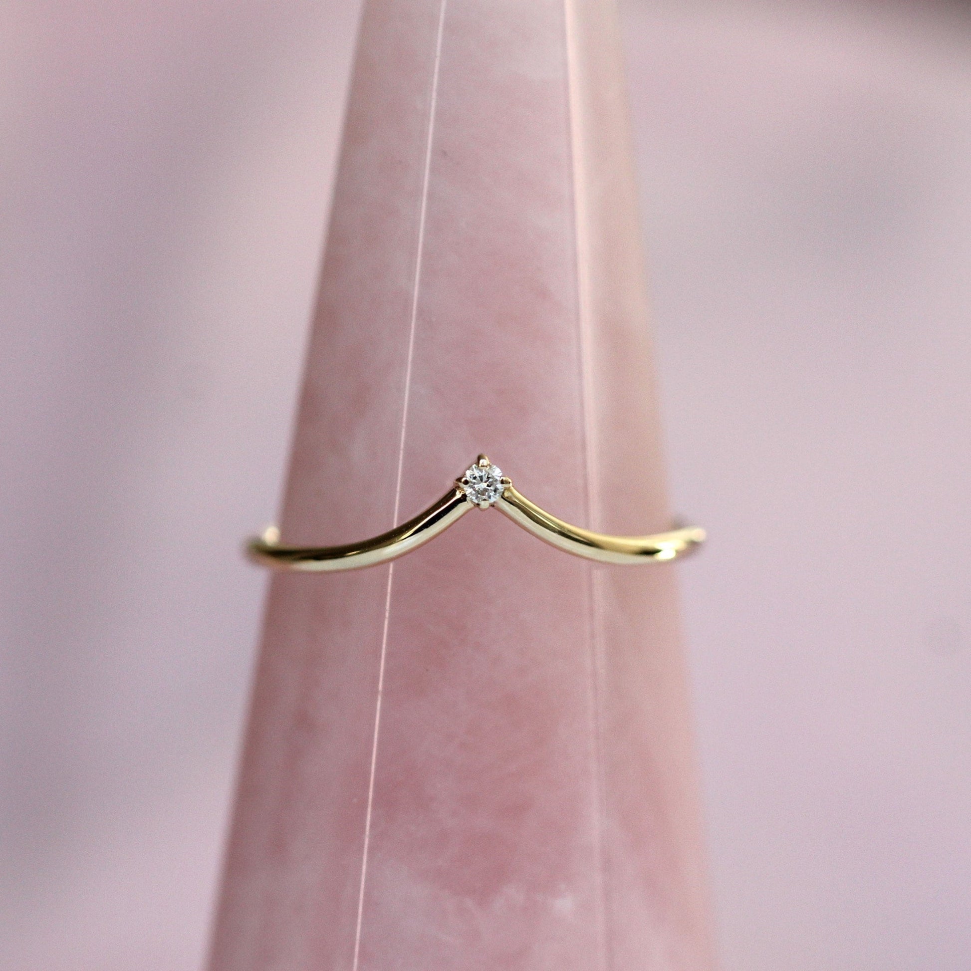 14K Gold "Swoop" Ring, Diamond Ring, Diamond Chevron Ring, V Ring, Curved Diamond Ring, 10K Stacking Ring, Solid Gold Ring, Real Gold