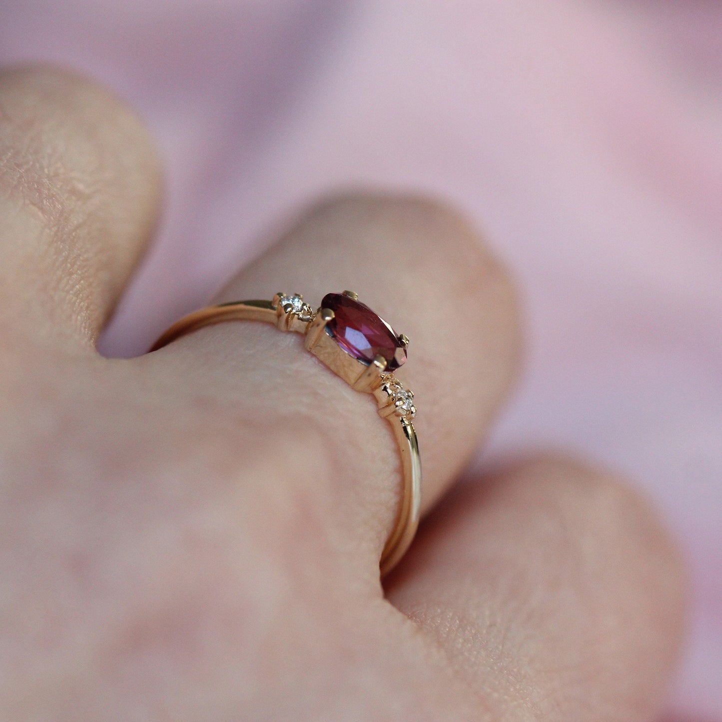 14K Gold Rhodolite Garnet Diamond Ring, Oval Stone Ring, Engagement Ring, 10K, Purple Stone Ring, Red Stone, East West Oval, Solid Gold Ring