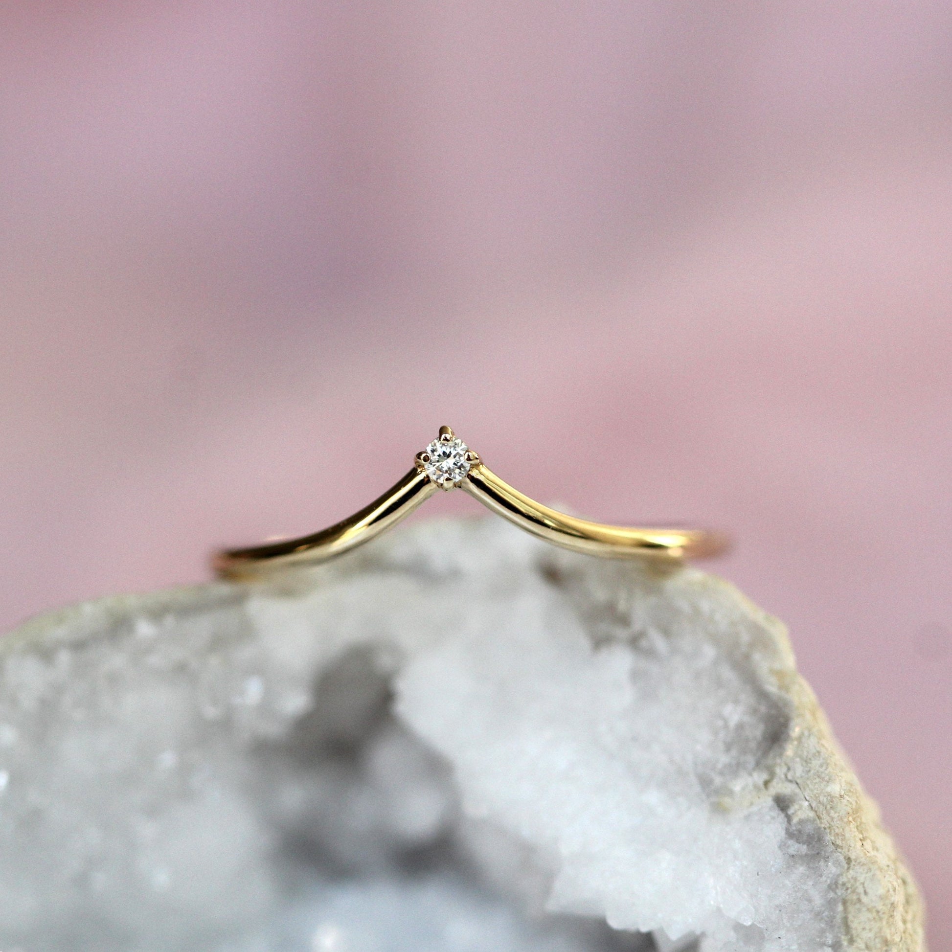14K Gold "Swoop" Ring, Diamond Ring, Diamond Chevron Ring, V Ring, Curved Diamond Ring, 10K Stacking Ring, Solid Gold Ring, Real Gold