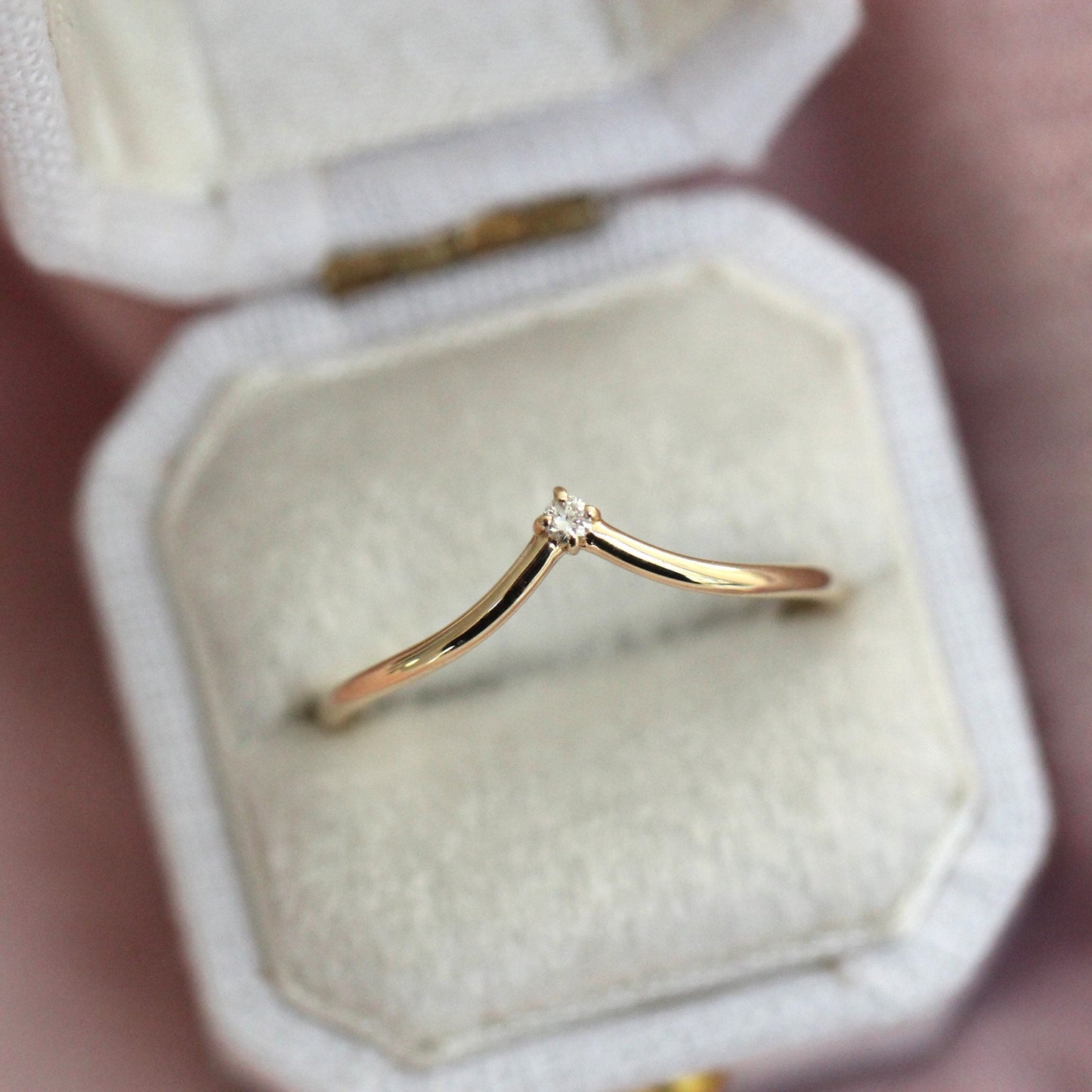 14K Gold "Swoop" Ring, Diamond Ring, Diamond Chevron Ring, V Ring, Curved Diamond Ring, 10K Stacking Ring, Solid Gold Ring, Real Gold