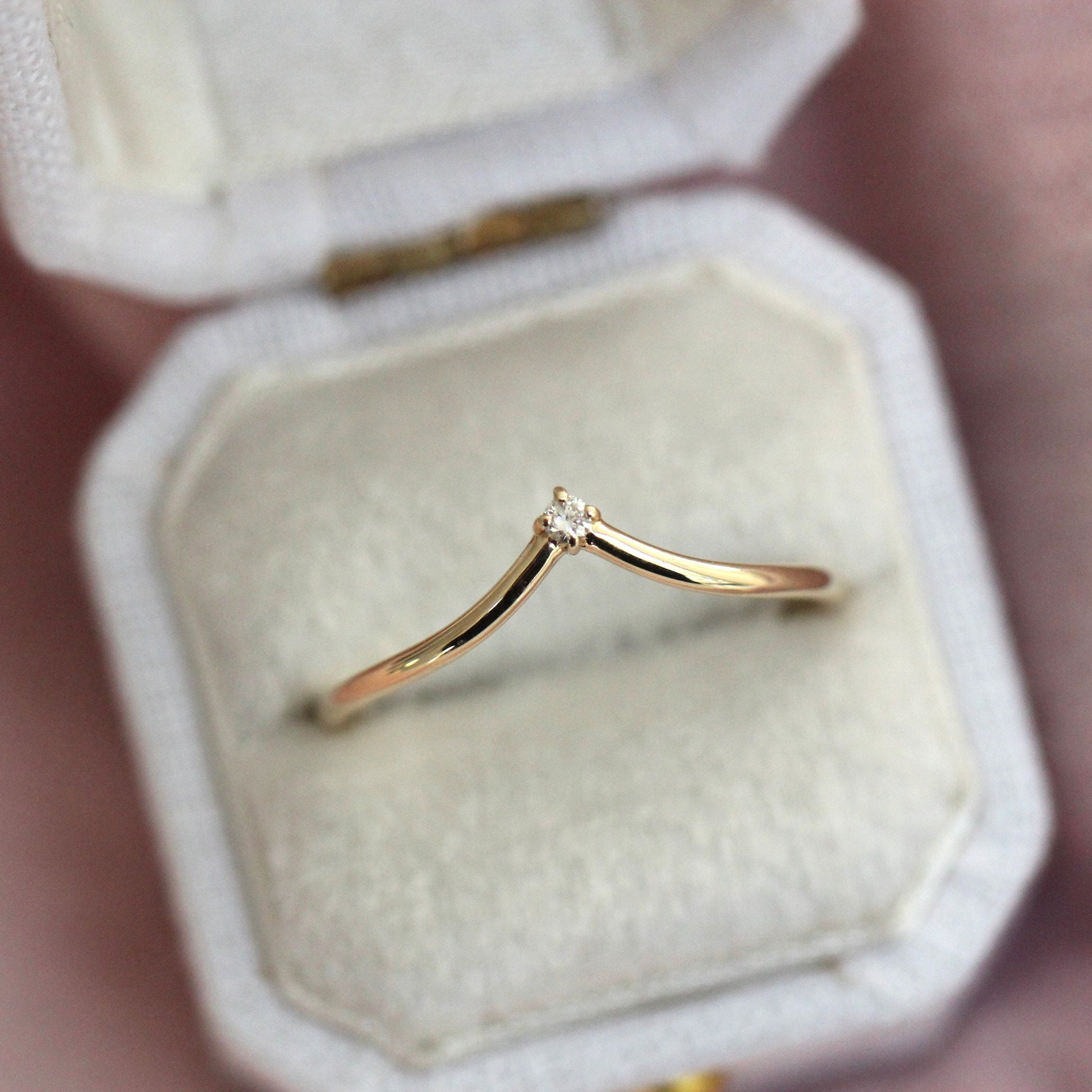 14K Gold "Swoop" Ring, Diamond Ring, Diamond Chevron Ring, V Ring, Curved Diamond Ring, 10K Stacking Ring, Solid Gold Ring, Real Gold