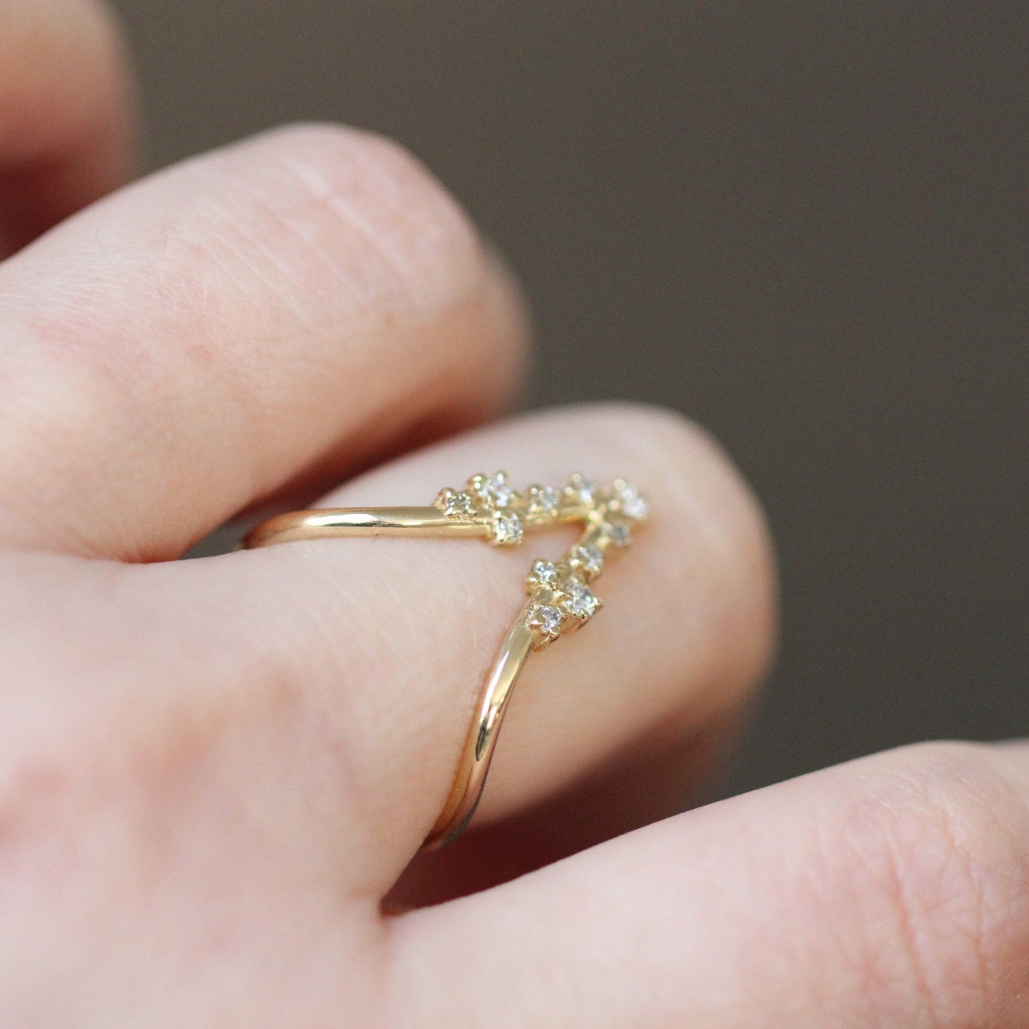 14K Deep Chevron Cluster Ring, Diamond Cluster Ring, 10K V Ring, Deep V Ring, Stacking Ring, April Birthstone, Diamond Mixed Size, Minimal