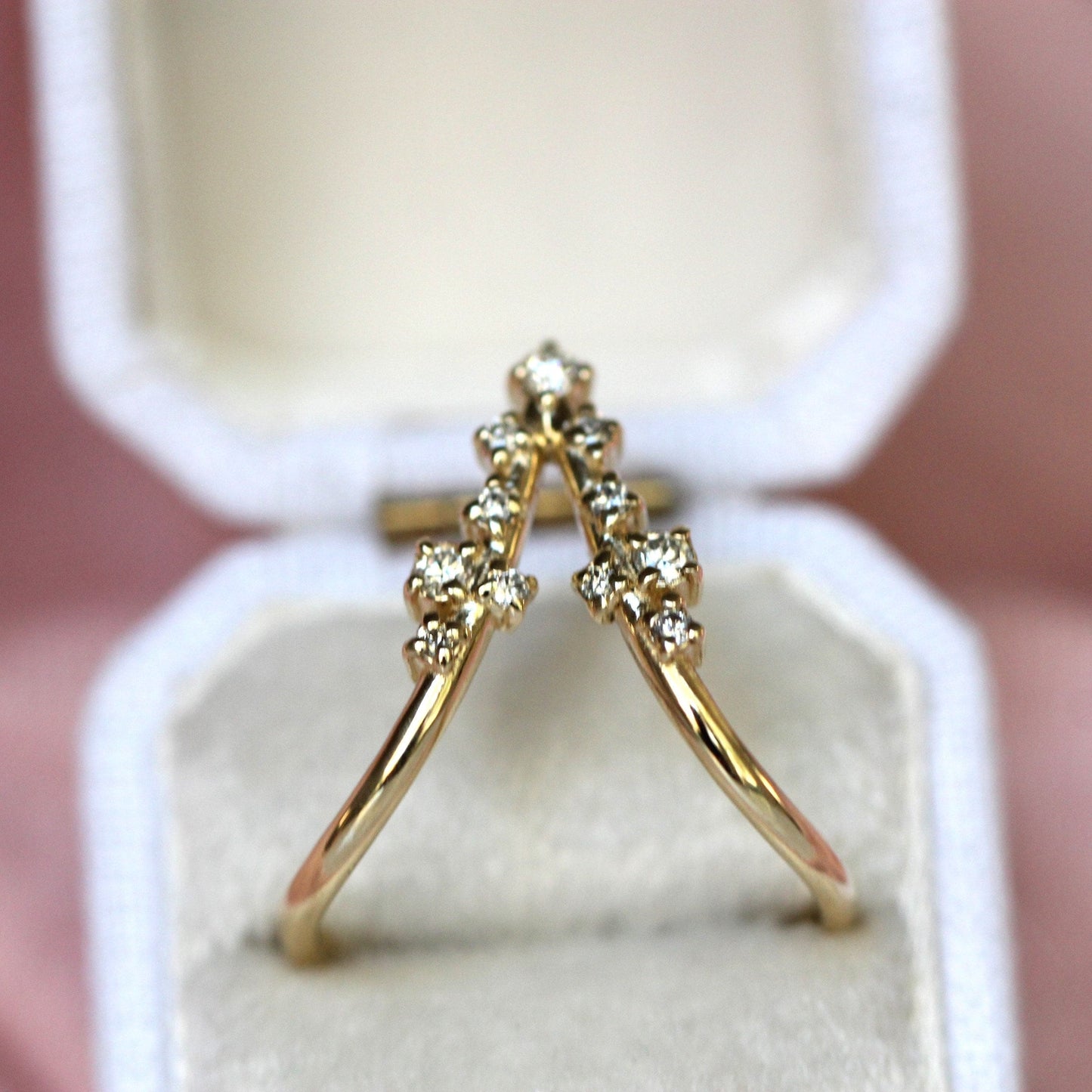 14K Deep Chevron Cluster Ring, Diamond Cluster Ring, 10K V Ring, Deep V Ring, Stacking Ring, April Birthstone, Diamond Mixed Size, Minimal