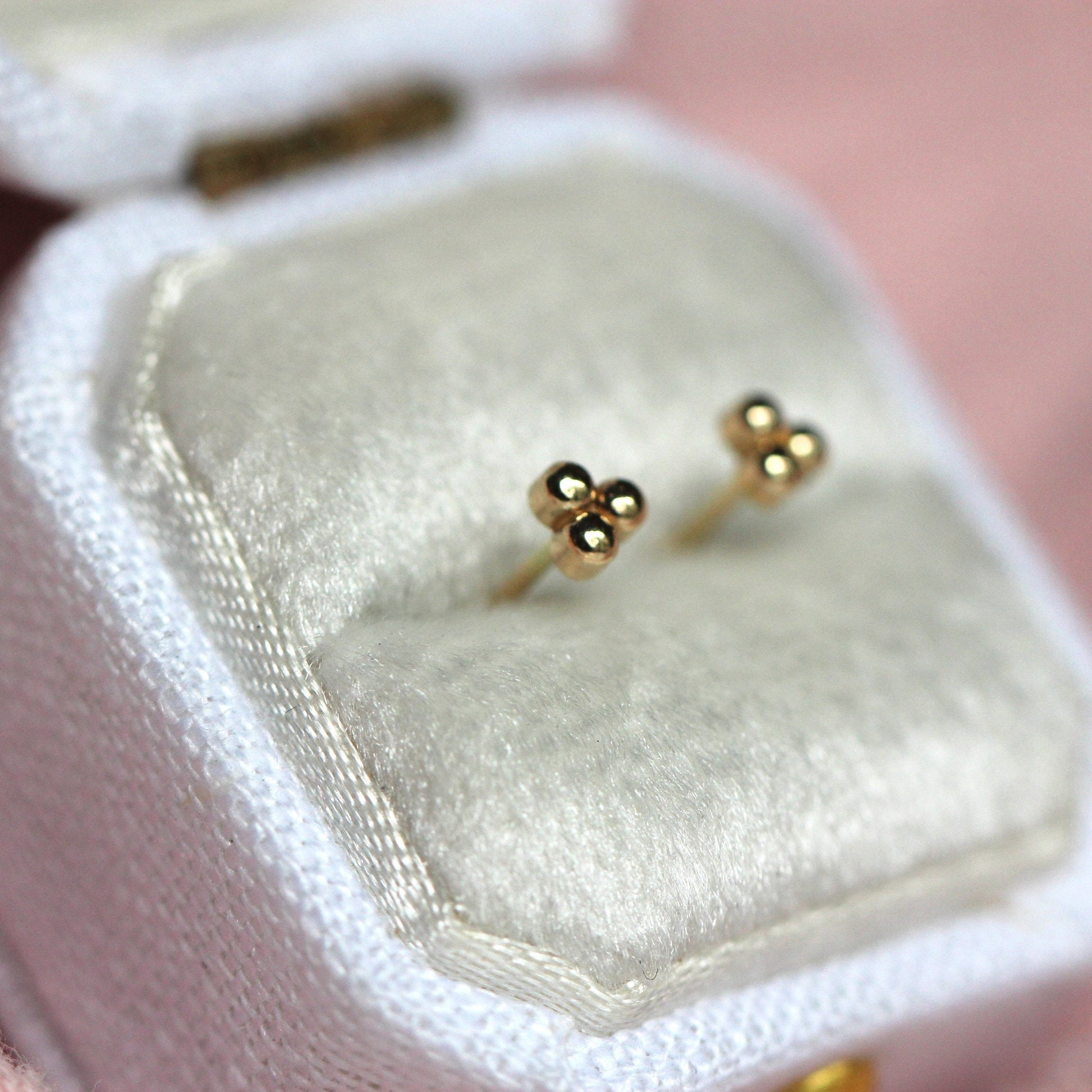 Solid 14K Gold Bead Studs, Triangle Studs, Three Dot Studs, Real Gold, Beaded Studs, Dot Studs, Triple Dot Studs, Solid Gold, Bead Stud