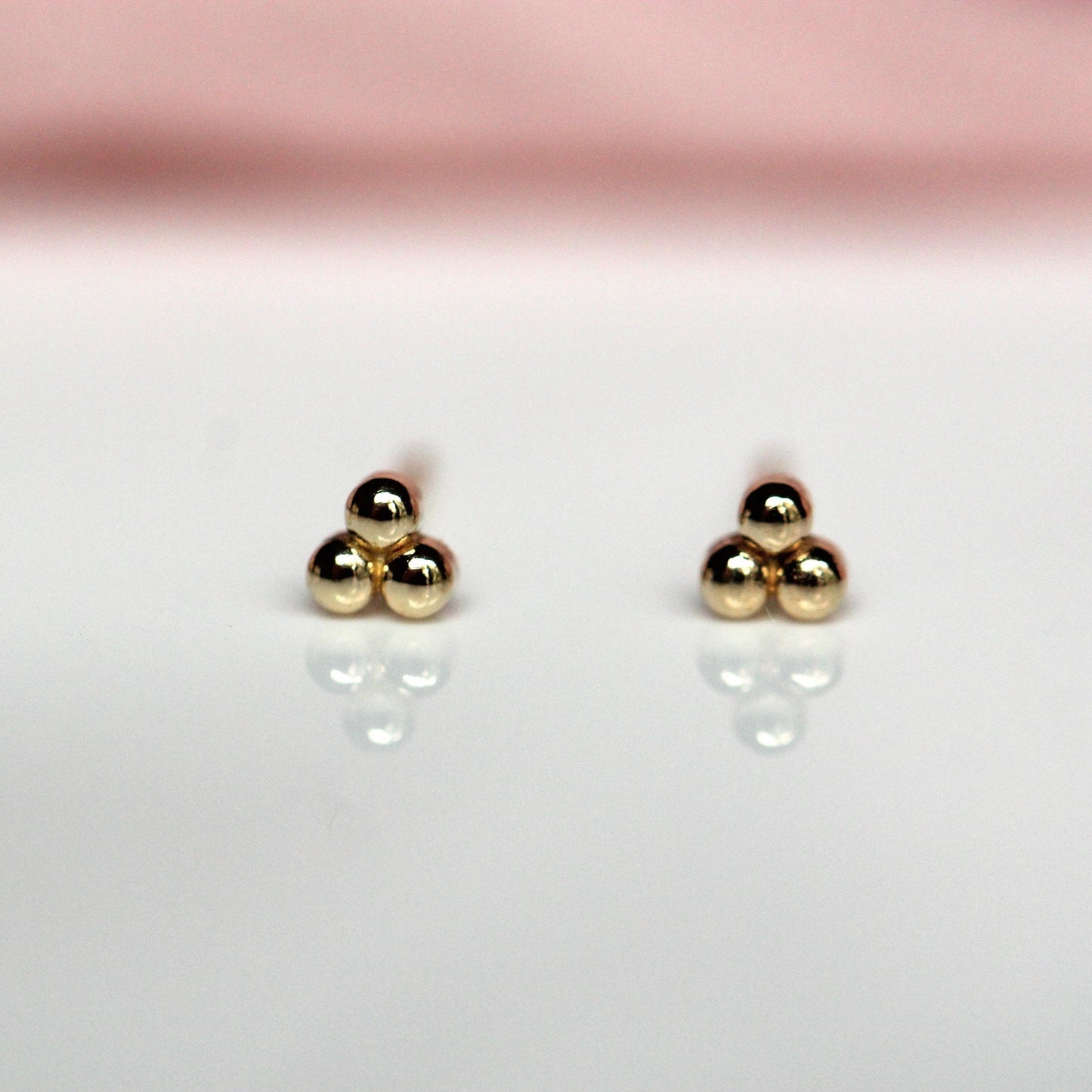 Solid 14K Gold Bead Studs, Triangle Studs, Three Dot Studs, Real Gold, Beaded Studs, Dot Studs, Triple Dot Studs, Solid Gold, Bead Stud