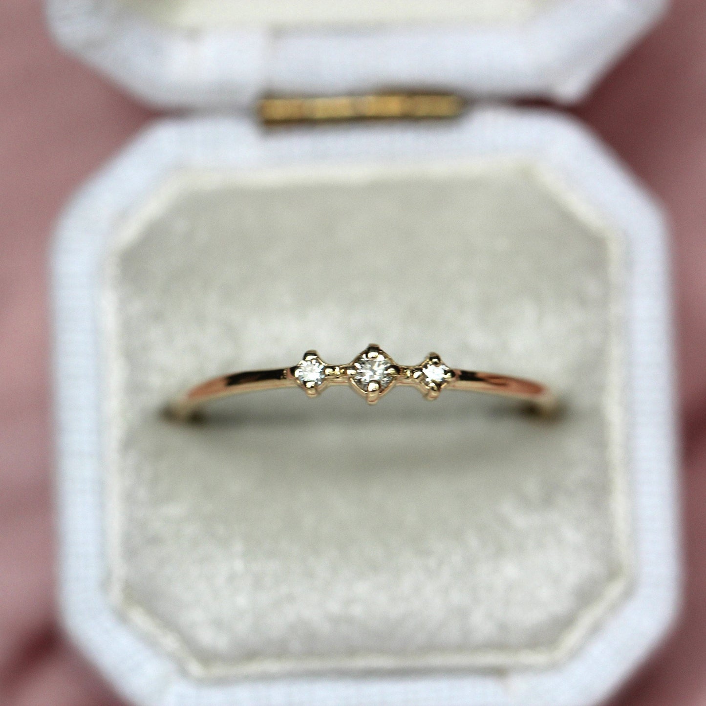 14K Gold Three Stone Diamond Ring, "Snow Dance" Ring, 10K Ring, Diamond, April Birthstone, Three Diamond Ring, Stacking Ring, Minimal