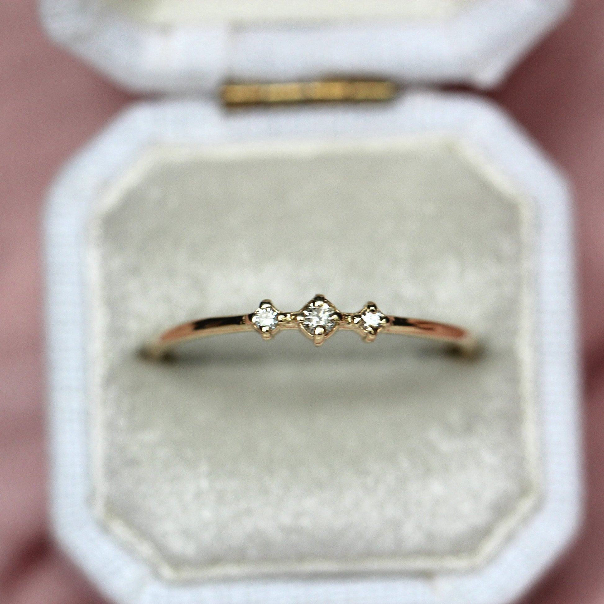 14K Gold Three Stone Diamond Ring, "Snow Dance" Ring, 10K Ring, Diamond, April Birthstone, Three Diamond Ring, Stacking Ring, Minimal