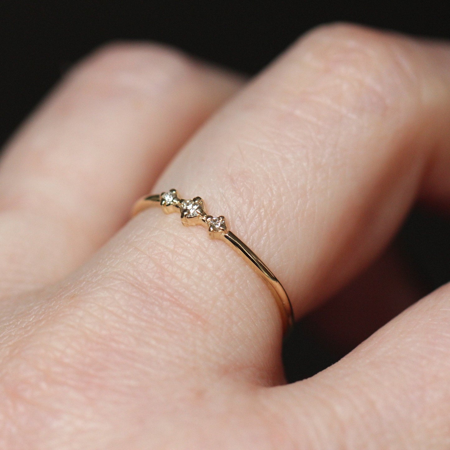 14K Gold Three Stone Diamond Ring, "Snow Dance" Ring, 10K Ring, Diamond, April Birthstone, Three Diamond Ring, Stacking Ring, Minimal