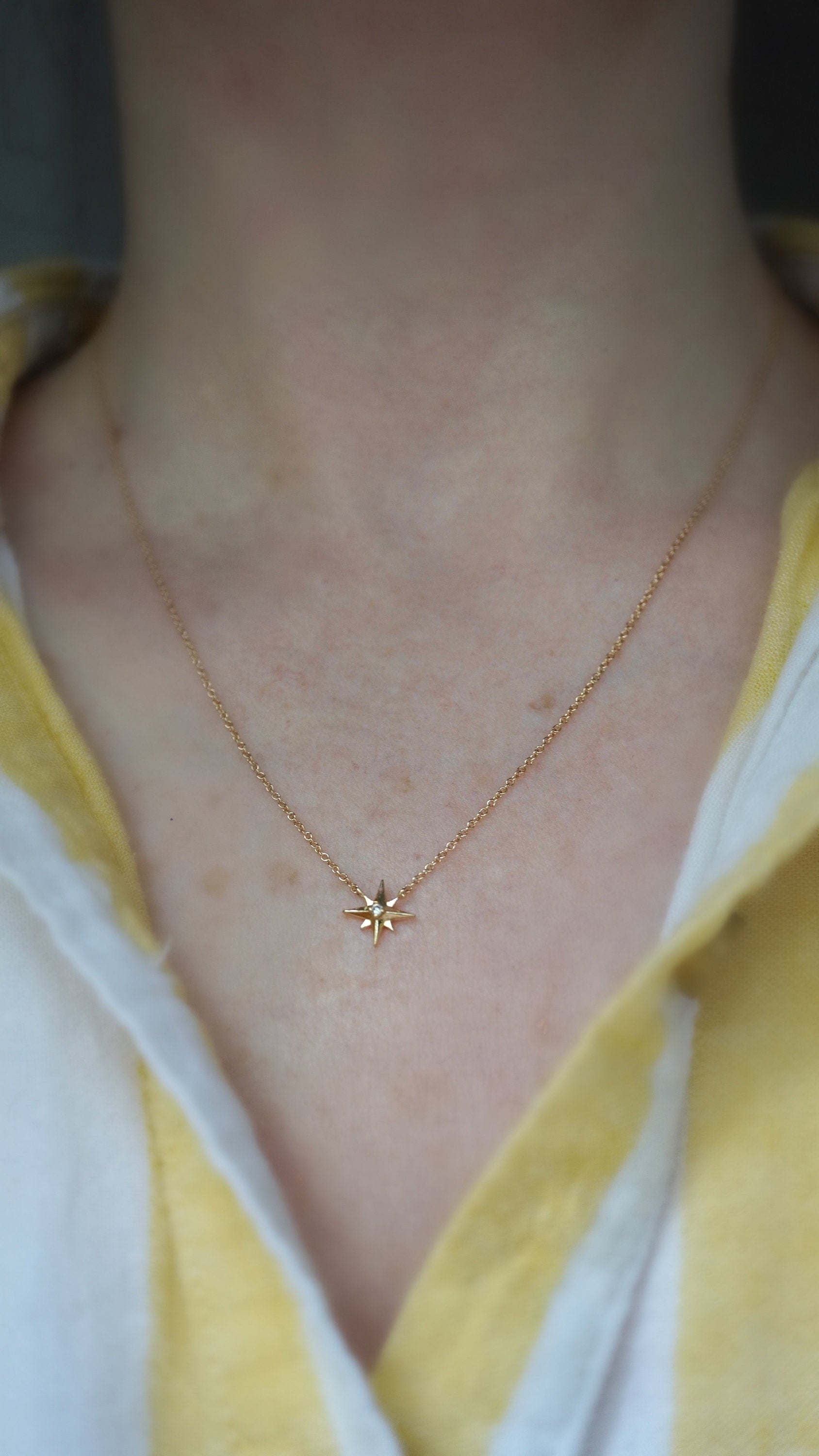14K Gold Star Necklace, "North Star" Necklace, Solid Gold Necklace, Diamond Star Necklace, Diamond Necklace, Dainty Jewelry, Minimal Jewelry