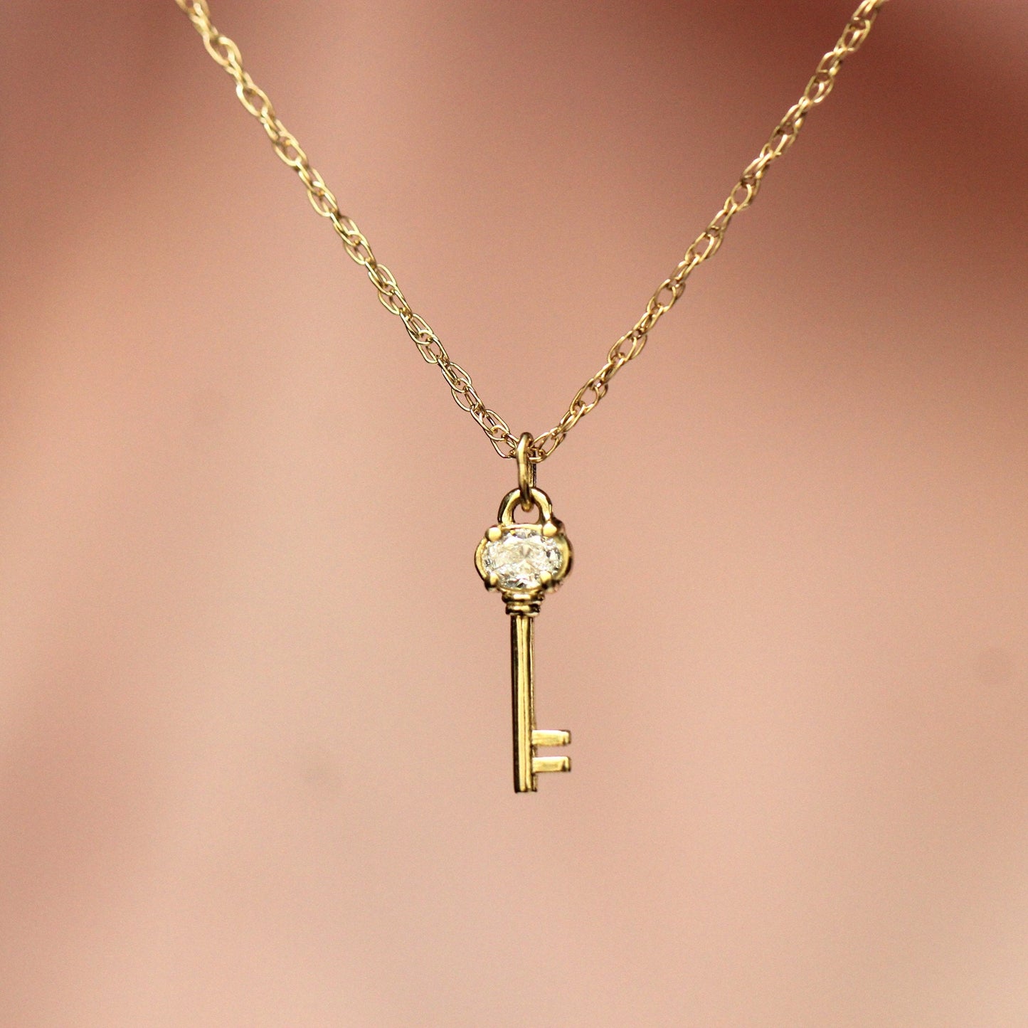 14K Gold Diamond Diary Key Pendant, Key Necklace, Skeleton Key Charm, Key Charm, Diamond Charm, Natural Diamond, 10K Gold, Unique Key