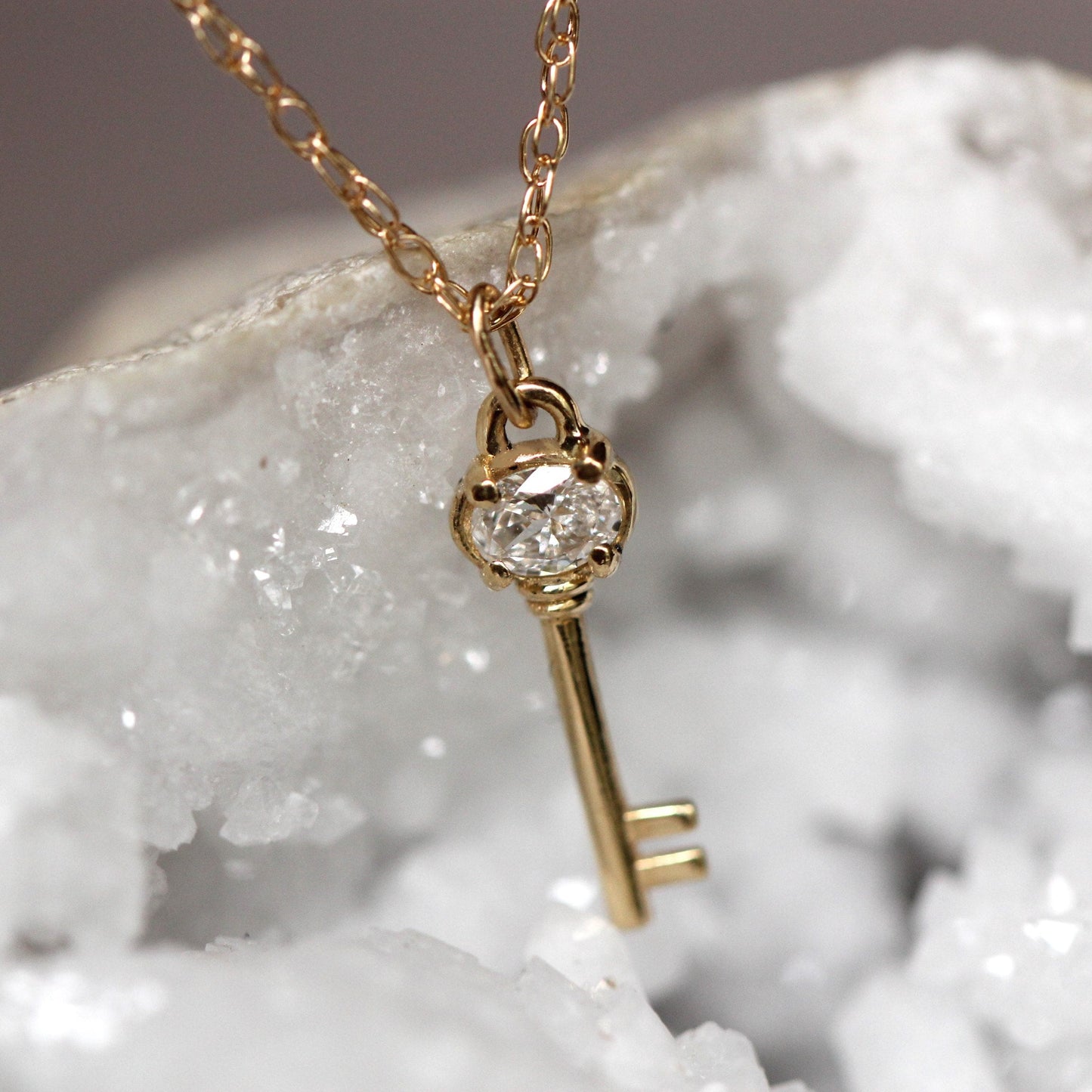 14K Gold Diamond Diary Key Pendant, Key Necklace, Skeleton Key Charm, Key Charm, Diamond Charm, Natural Diamond, 10K Gold, Unique Key