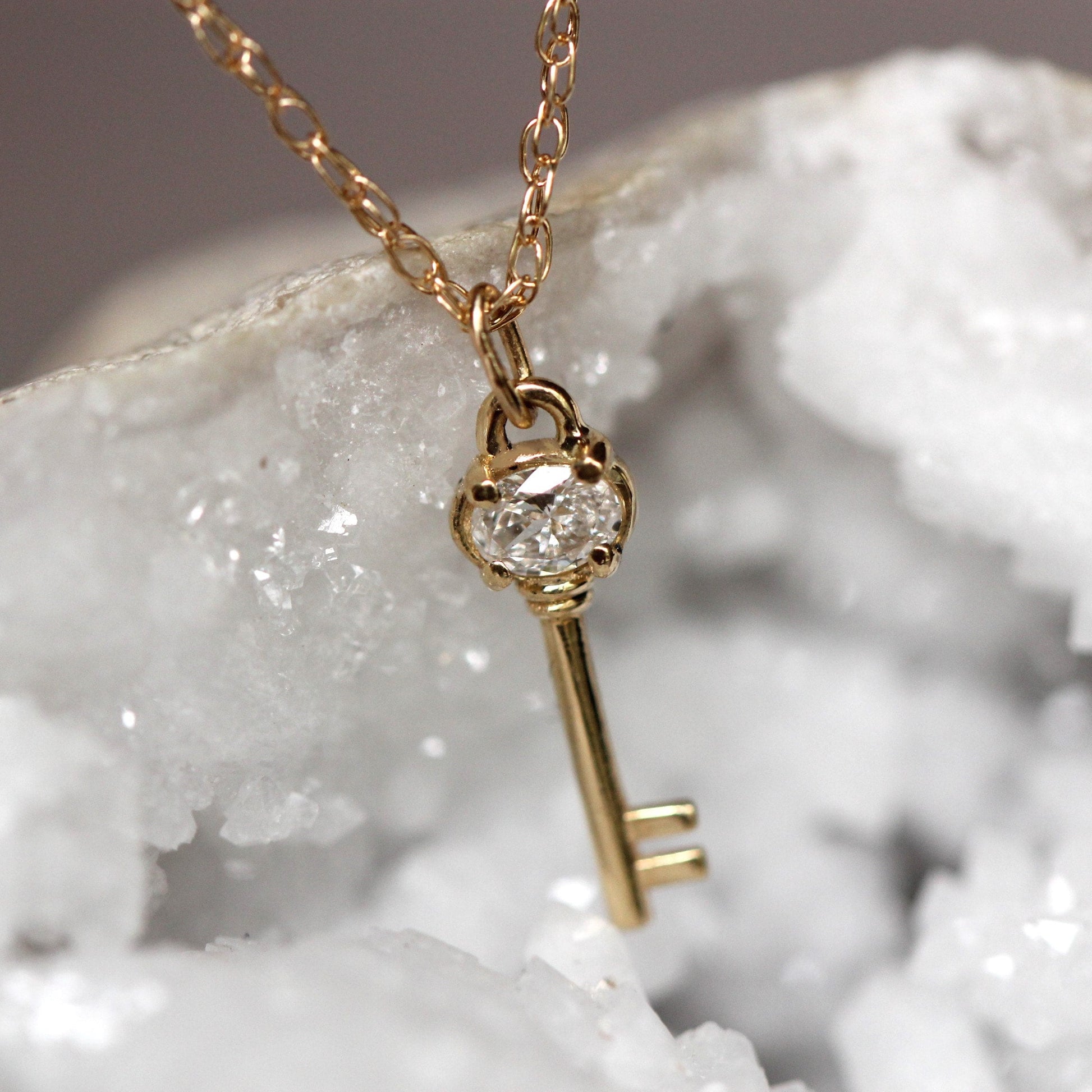 14K Gold Diamond Diary Key Pendant, Key Necklace, Skeleton Key Charm, Key Charm, Diamond Charm, Natural Diamond, 10K Gold, Unique Key