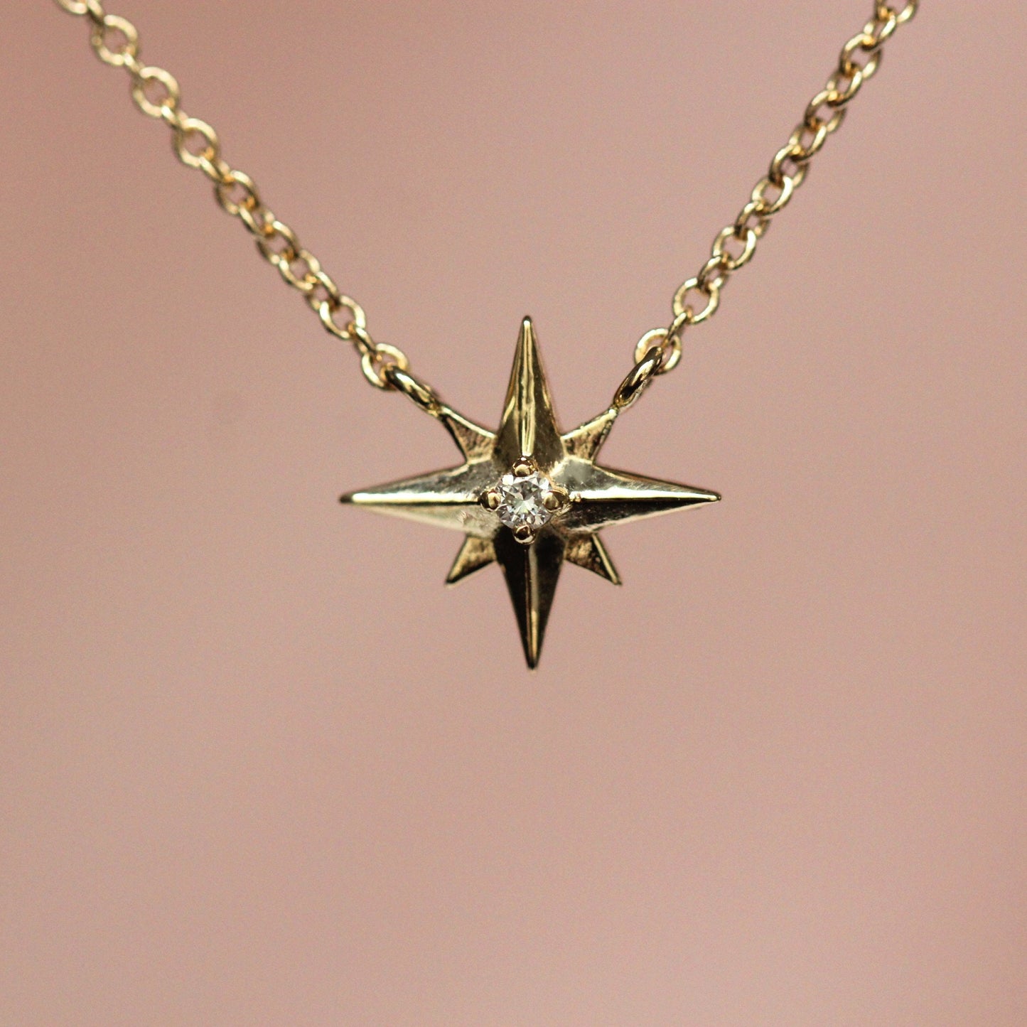 14K Gold Star Necklace, "North Star" Necklace, Solid Gold Necklace, Diamond Star Necklace, Diamond Necklace, Dainty Jewelry, Minimal Jewelry