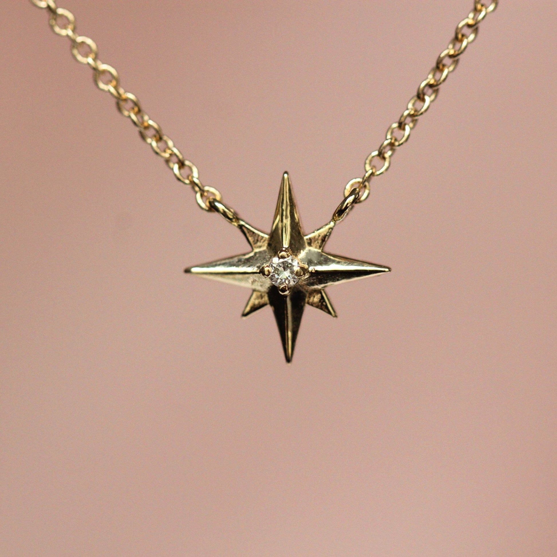 14K Gold Star Necklace, "North Star" Necklace, Solid Gold Necklace, Diamond Star Necklace, Diamond Necklace, Dainty Jewelry, Minimal Jewelry