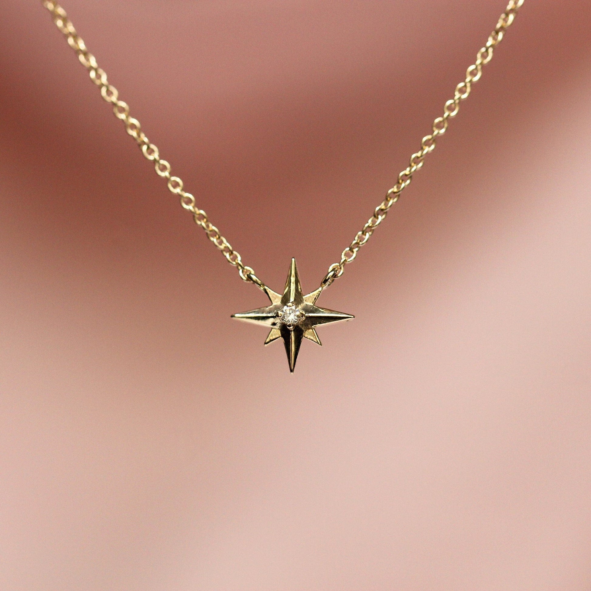 14K Gold Star Necklace, "North Star" Necklace, Solid Gold Necklace, Diamond Star Necklace, Diamond Necklace, Dainty Jewelry, Minimal Jewelry