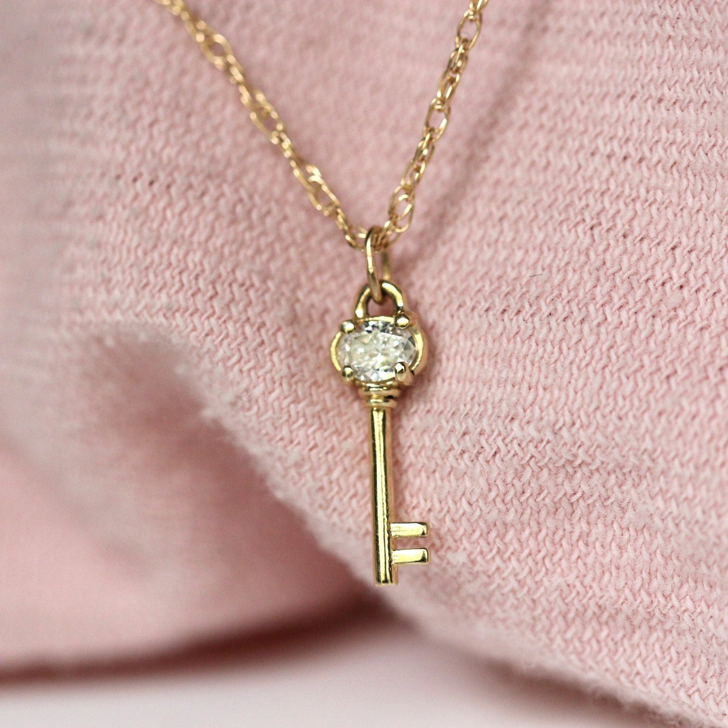 14K Gold Diamond Diary Key Pendant, Key Necklace, Skeleton Key Charm, Key Charm, Diamond Charm, Natural Diamond, 10K Gold, Unique Key