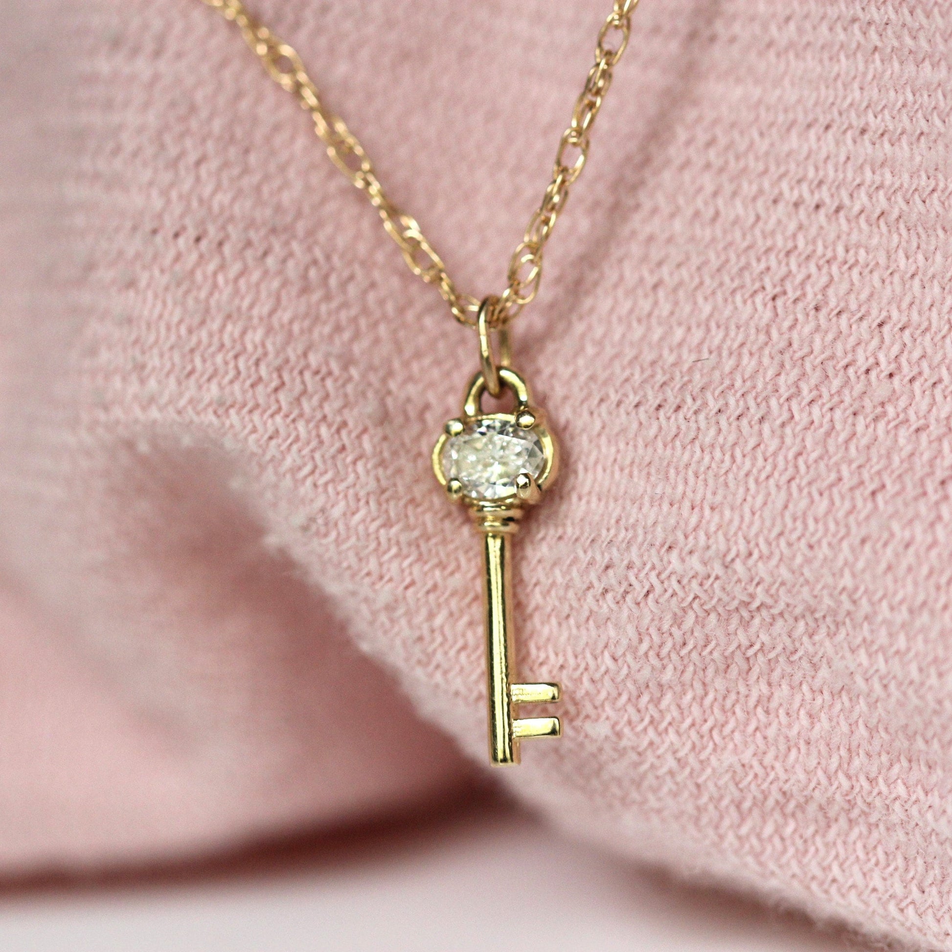 14K Gold Diamond Diary Key Pendant, Key Necklace, Skeleton Key Charm, Key Charm, Diamond Charm, Natural Diamond, 10K Gold, Unique Key