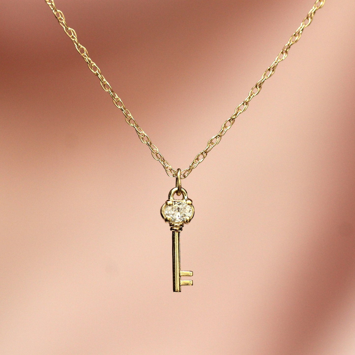 14K Gold Diamond Diary Key Pendant, Key Necklace, Skeleton Key Charm, Key Charm, Diamond Charm, Natural Diamond, 10K Gold, Unique Key