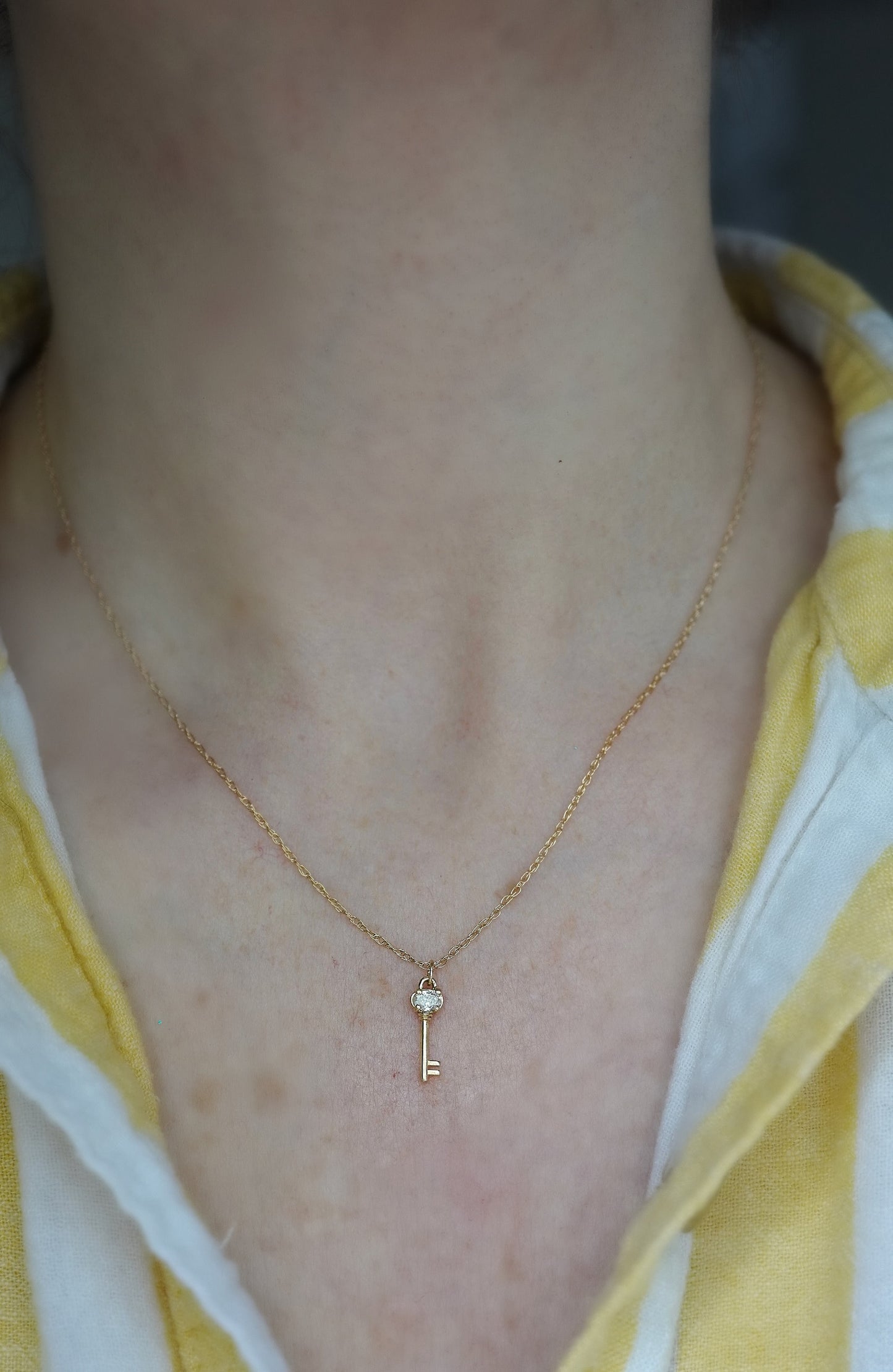 14K Gold Diamond Diary Key Pendant, Key Necklace, Skeleton Key Charm, Key Charm, Diamond Charm, Natural Diamond, 10K Gold, Unique Key