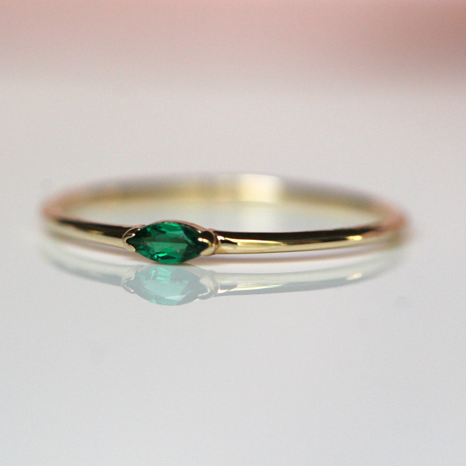 14K Gold Marquise Emerald Ring, "Wink" Ring, Stacking Ring, Green Stone, Double Pointed Shape, 10K Marquise Emerald, May Birthstone, Stacker
