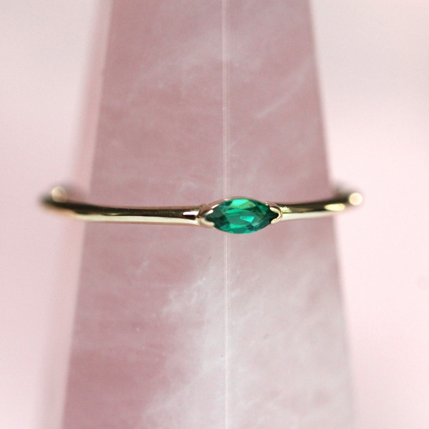 14K Gold Marquise Emerald Ring, "Wink" Ring, Stacking Ring, Green Stone, Double Pointed Shape, 10K Marquise Emerald, May Birthstone, Stacker