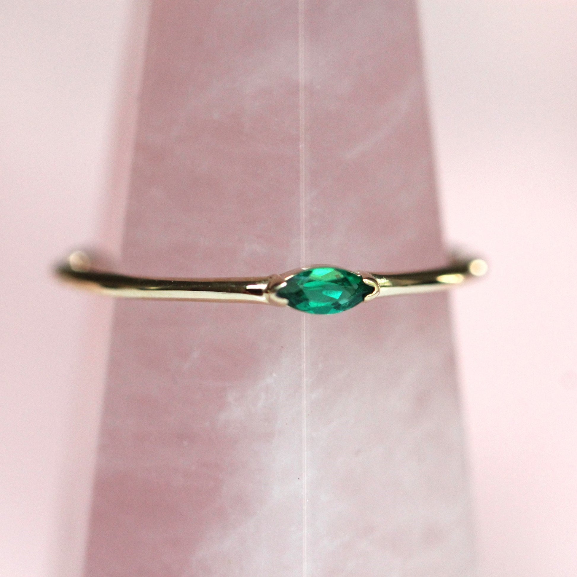 14K Gold Marquise Emerald Ring, "Wink" Ring, Stacking Ring, Green Stone, Double Pointed Shape, 10K Marquise Emerald, May Birthstone, Stacker
