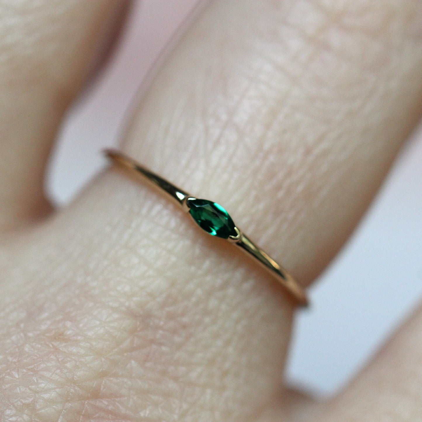 14K Gold Marquise Emerald Ring, "Wink" Ring, Stacking Ring, Green Stone, Double Pointed Shape, 10K Marquise Emerald, May Birthstone, Stacker