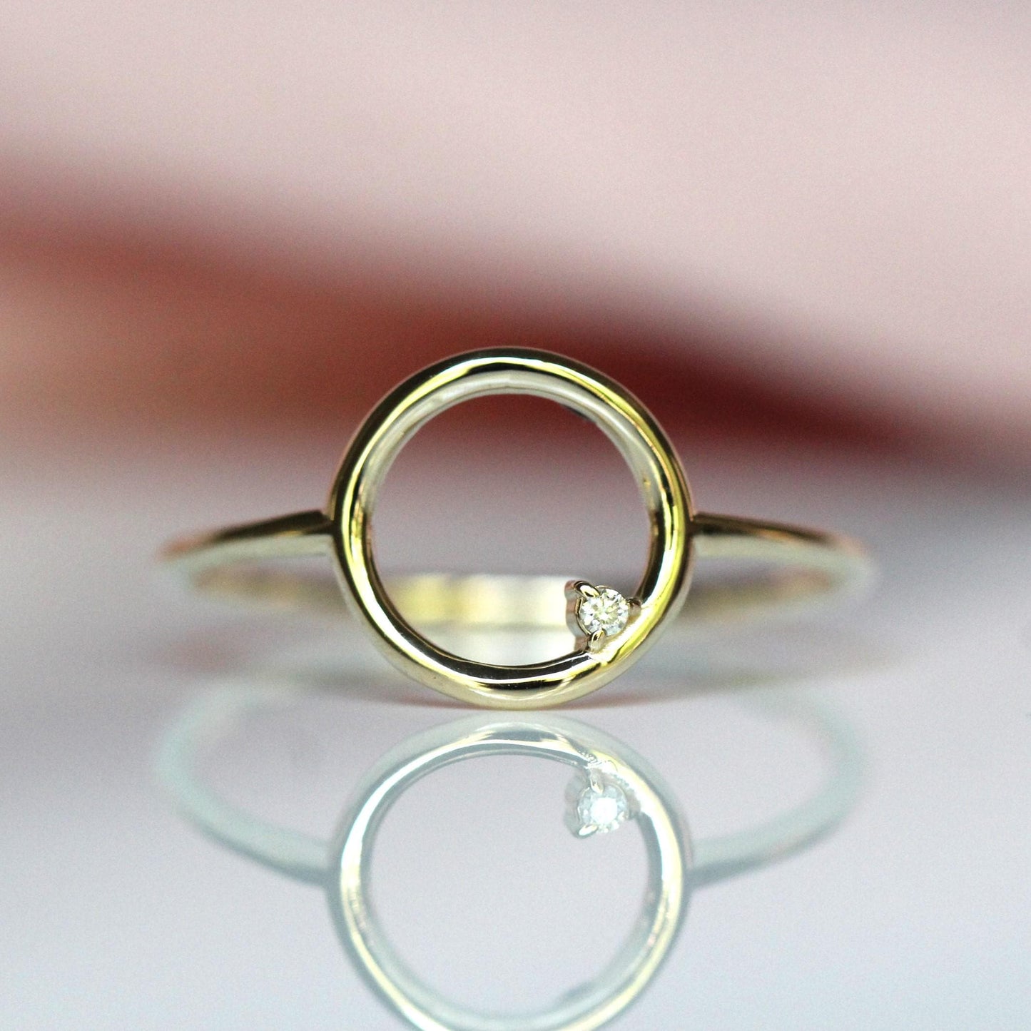 14K Open Circle Ring, Circle Diamond Ring, Modern Circle Ring, Geometric Ring, Round Ring, Loop Ring, Asymmetrical, Solid Gold Ring, 10K