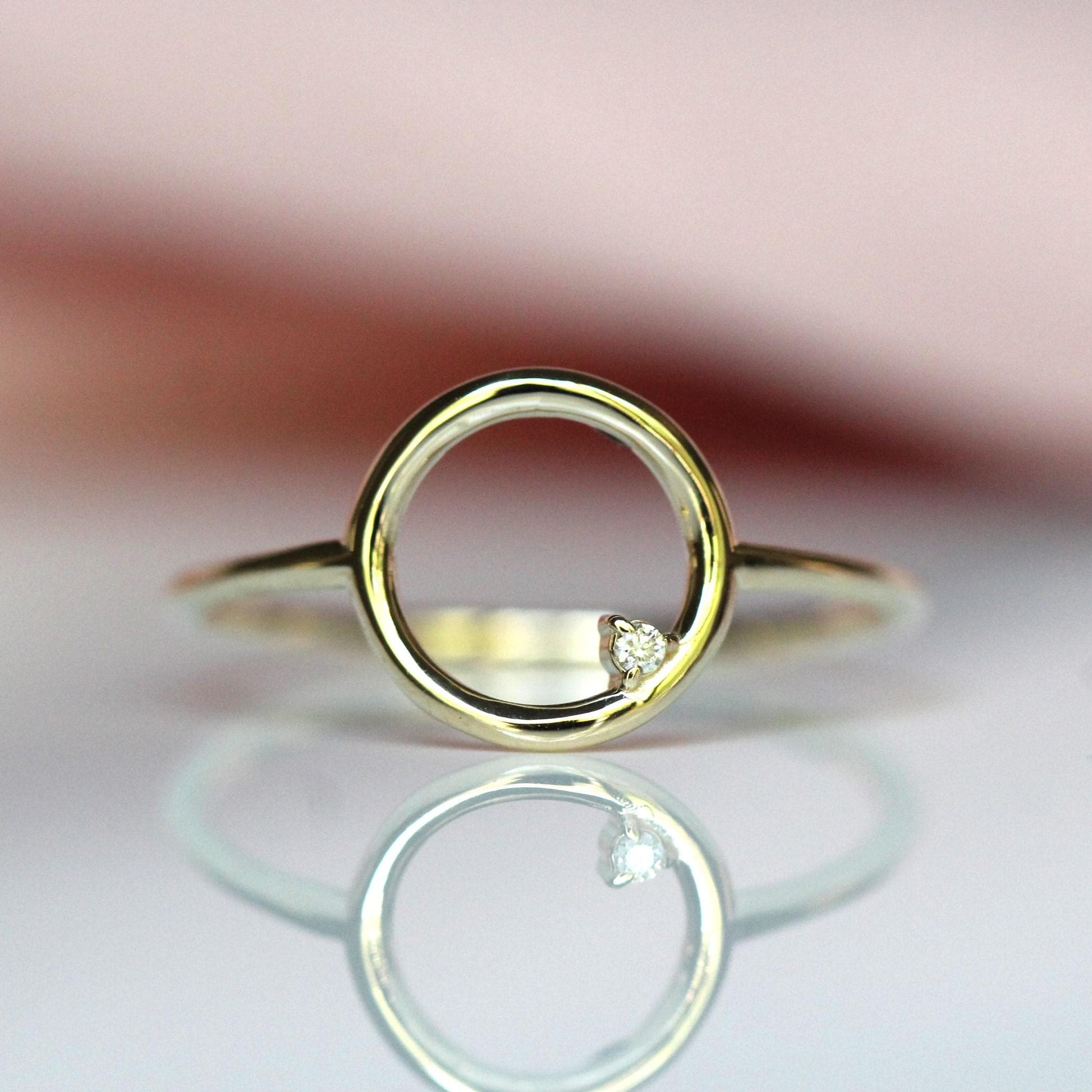 14K Open Circle Ring, Circle Diamond Ring, Modern Circle Ring, Geometric Ring, Round Ring, Loop Ring, Asymmetrical, Solid Gold Ring, 10K