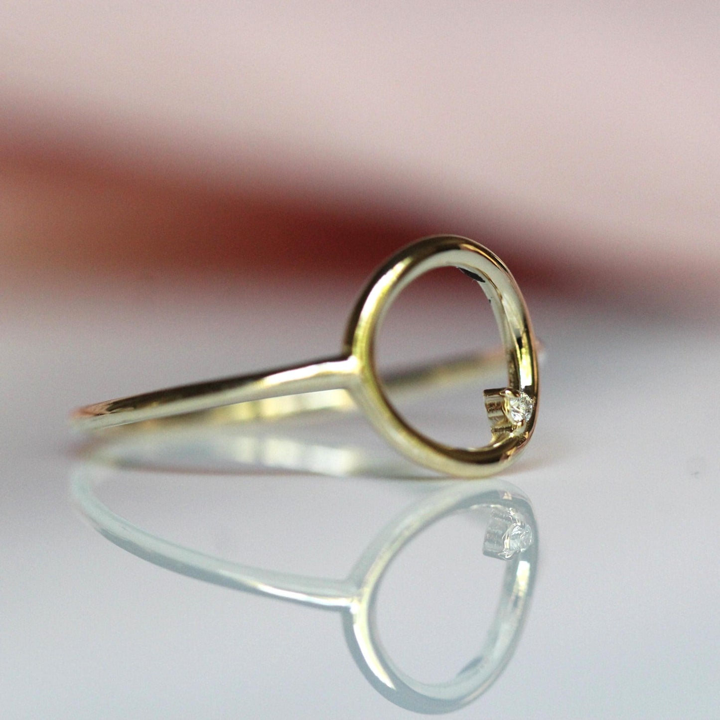 14K Open Circle Ring, Circle Diamond Ring, Modern Circle Ring, Geometric Ring, Round Ring, Loop Ring, Asymmetrical, Solid Gold Ring, 10K