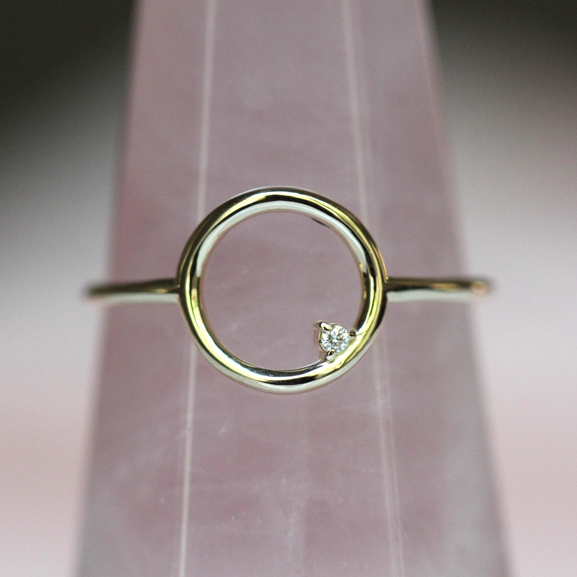 14K Open Circle Ring, Circle Diamond Ring, Modern Circle Ring, Geometric Ring, Round Ring, Loop Ring, Asymmetrical, Solid Gold Ring, 10K