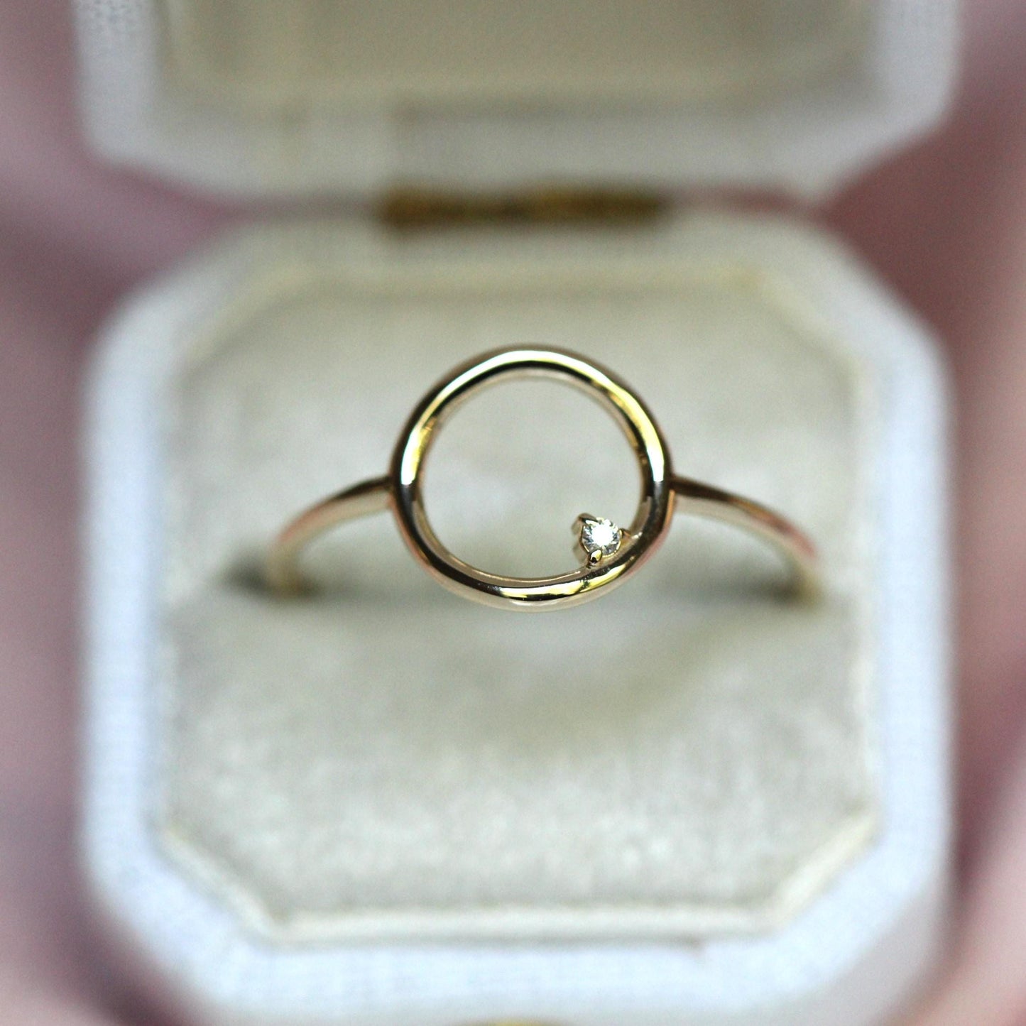 14K Open Circle Ring, Circle Diamond Ring, Modern Circle Ring, Geometric Ring, Round Ring, Loop Ring, Asymmetrical, Solid Gold Ring, 10K