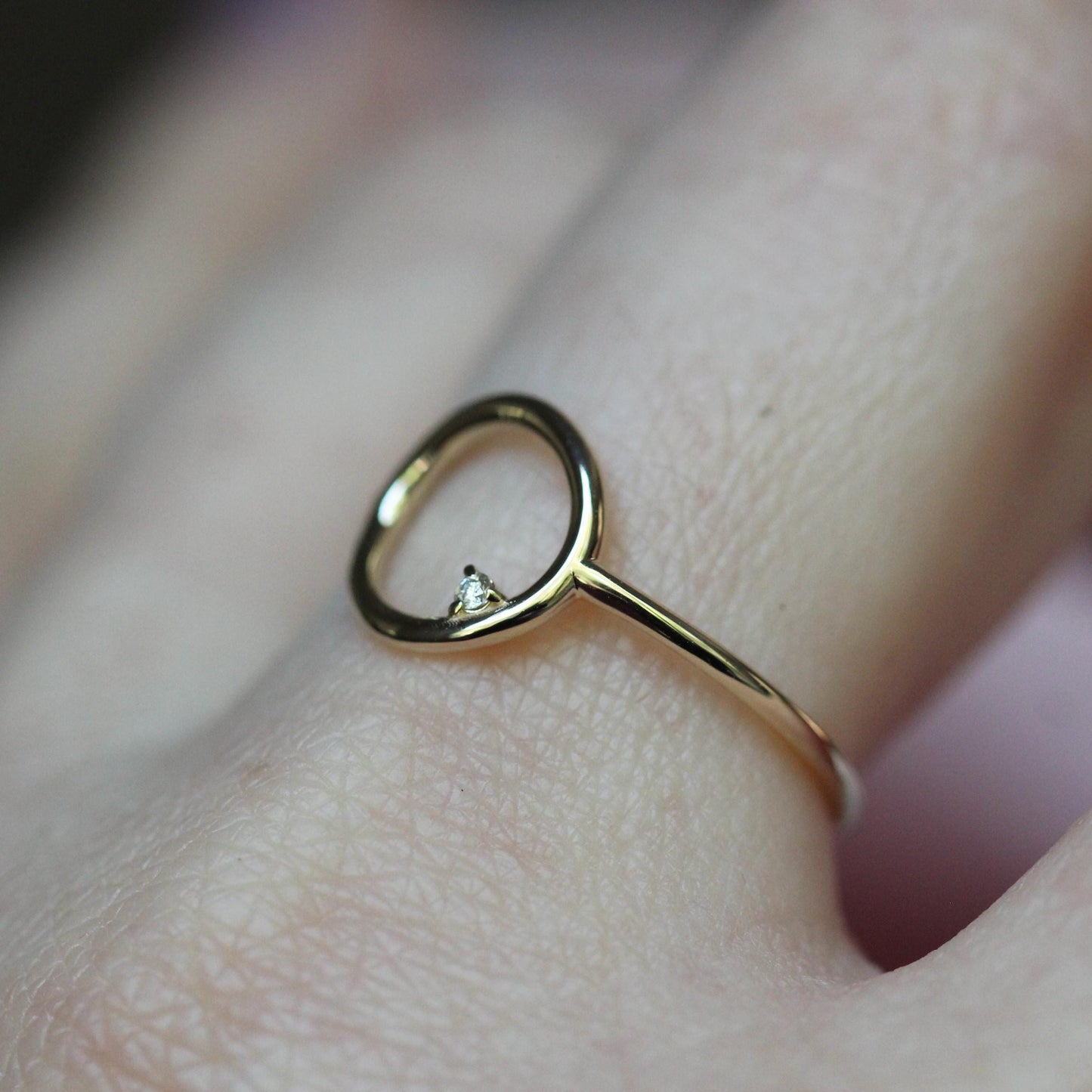 14K Open Circle Ring, Circle Diamond Ring, Modern Circle Ring, Geometric Ring, Round Ring, Loop Ring, Asymmetrical, Solid Gold Ring, 10K
