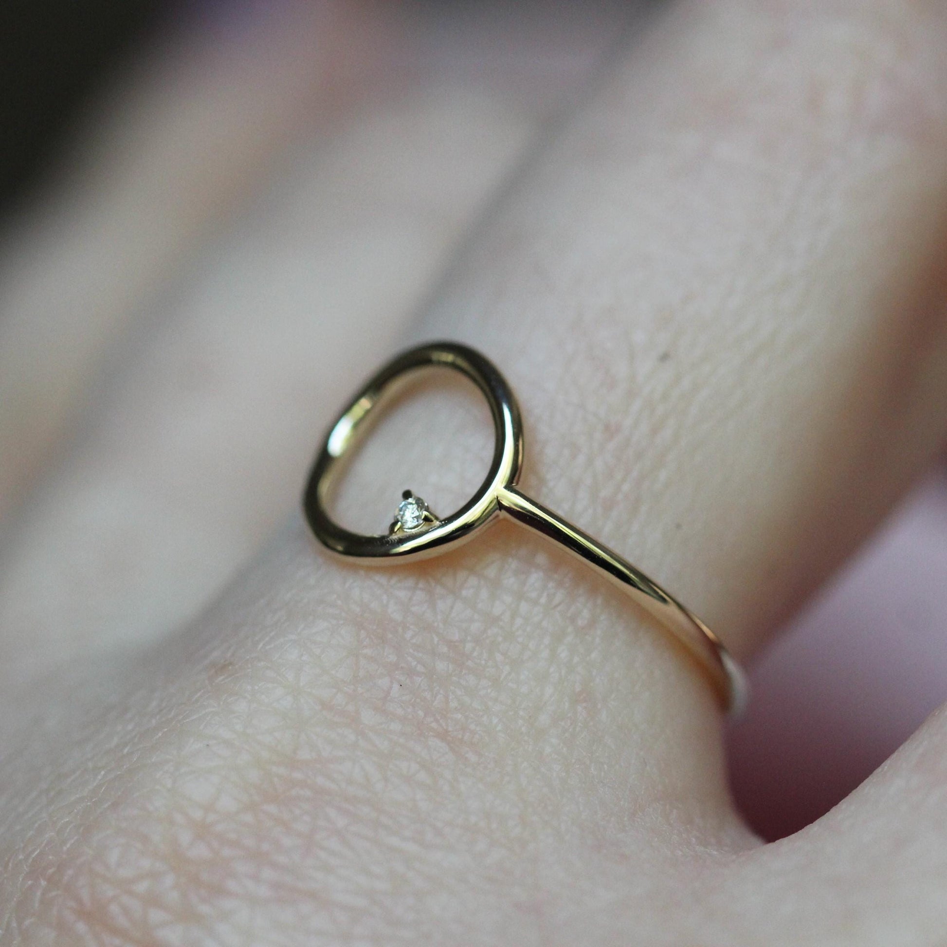 14K Open Circle Ring, Circle Diamond Ring, Modern Circle Ring, Geometric Ring, Round Ring, Loop Ring, Asymmetrical, Solid Gold Ring, 10K