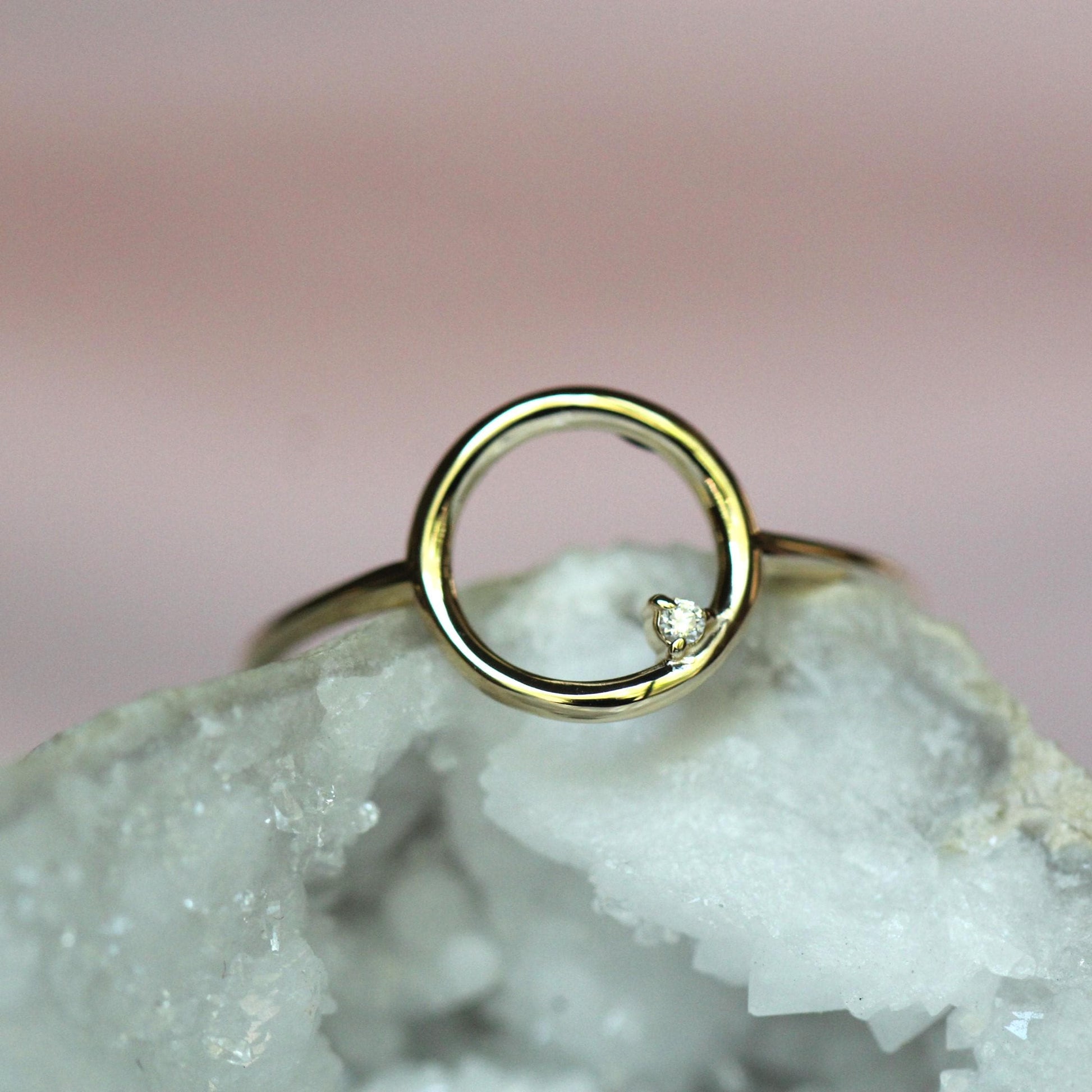14K Open Circle Ring, Circle Diamond Ring, Modern Circle Ring, Geometric Ring, Round Ring, Loop Ring, Asymmetrical, Solid Gold Ring, 10K