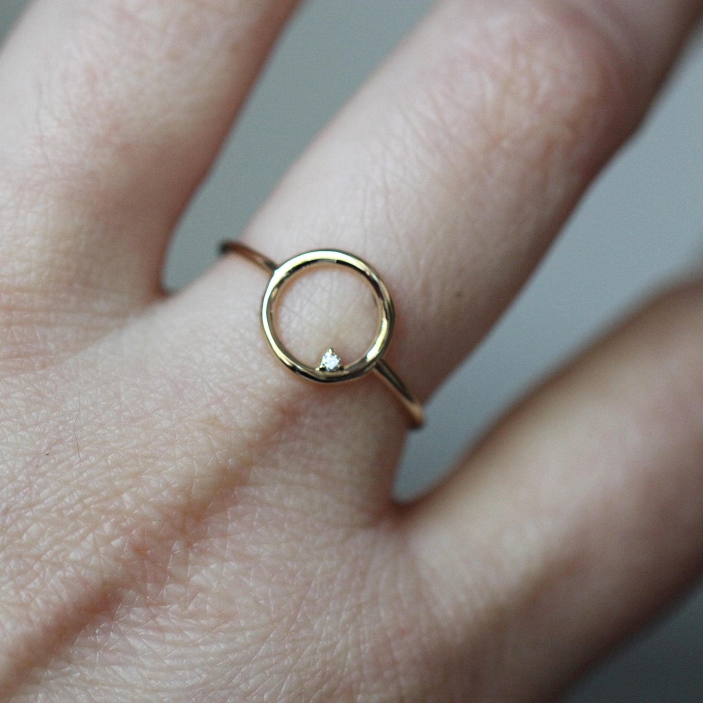 14K Open Circle Ring, Circle Diamond Ring, Modern Circle Ring, Geometric Ring, Round Ring, Loop Ring, Asymmetrical, Solid Gold Ring, 10K