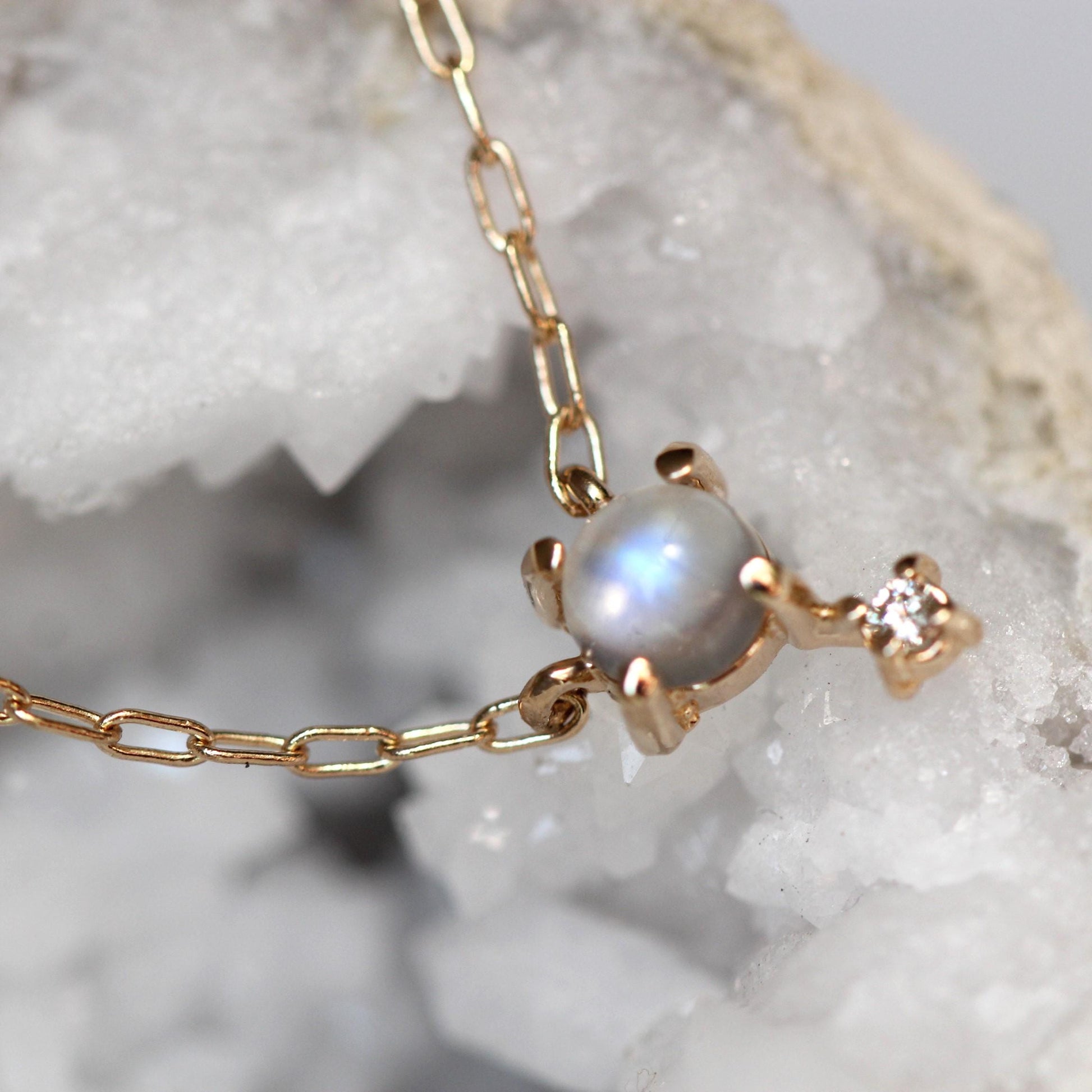 14K Gold Moonstone Diamond Necklace, "Love Drop" Necklace, Moonstone, Solid Gold Necklace, Minimal Jewelry, Layering Necklace, June