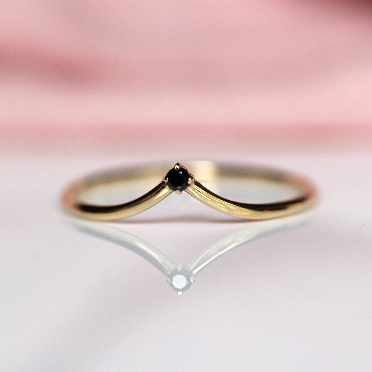 14K Gold "Swoop" Ring, Black Diamond Ring, Diamond Chevron Ring, V Ring, Curved Diamond Ring, 10K Stacking Ring, Solid Gold Ring, Real Gold