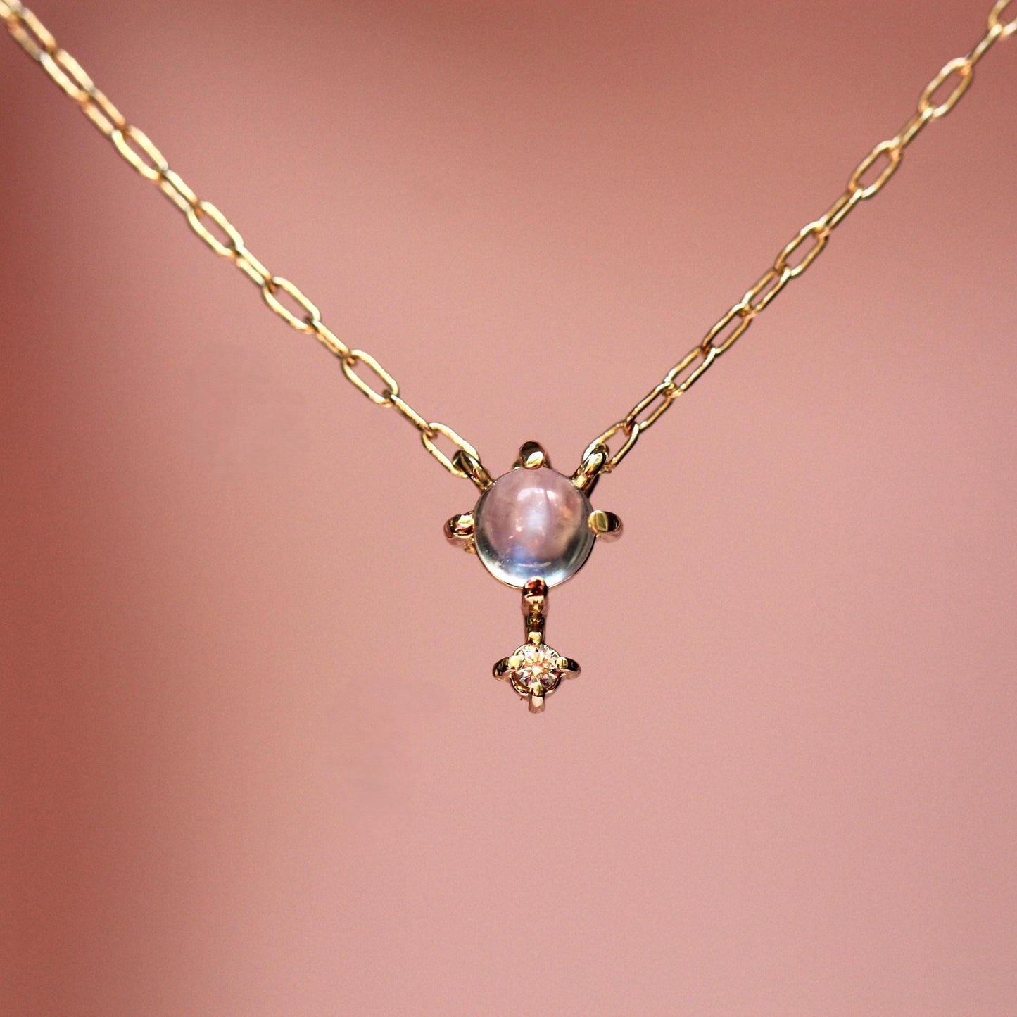 14K Gold Moonstone Diamond Necklace, "Love Drop" Necklace, Moonstone, Solid Gold Necklace, Minimal Jewelry, Layering Necklace, June