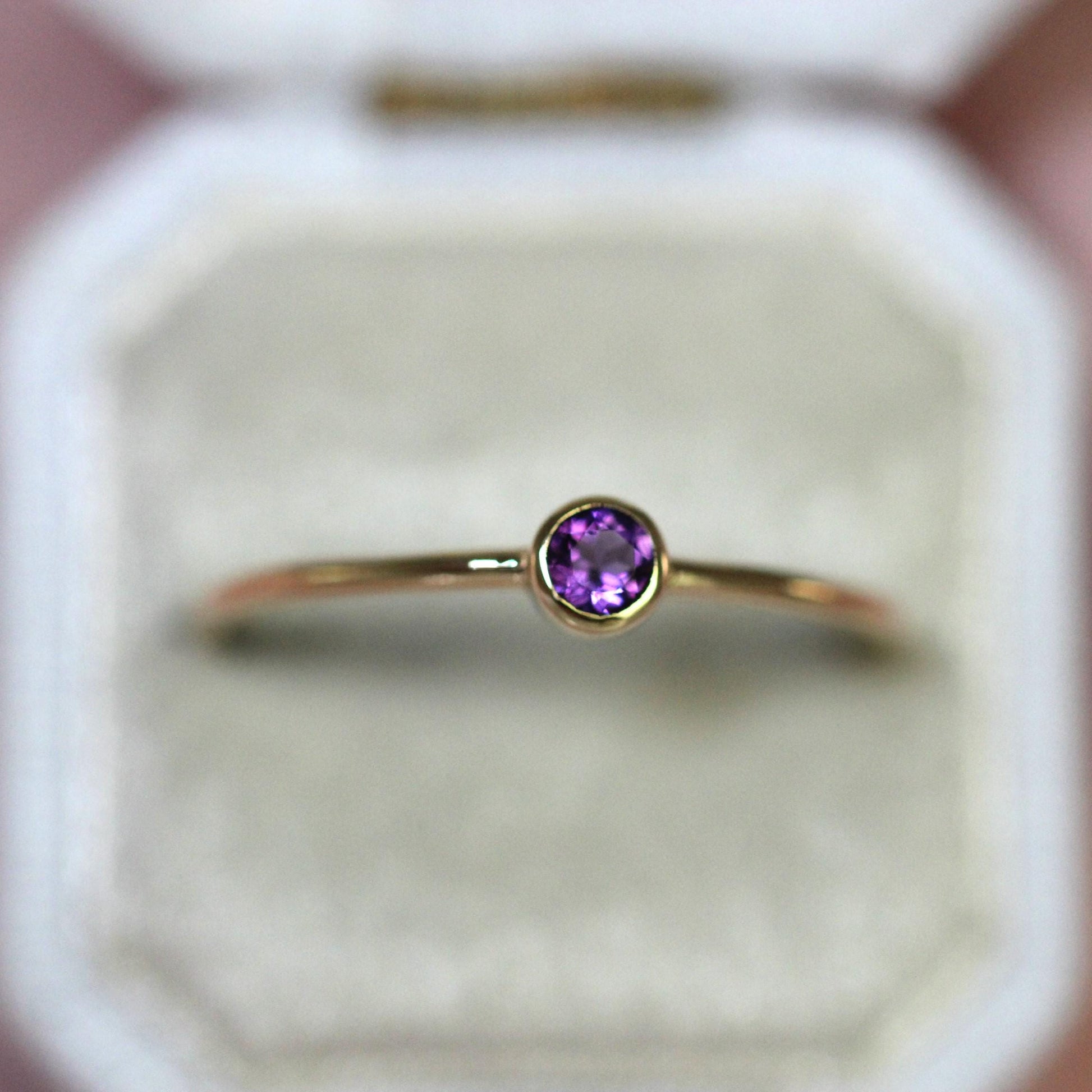 14K Gold Amethyst Bezel Ring, February Birthstone, Purple Stone Ring, Stacking Ring, Solitaire Ring, Gift for Her, 3mm Stone, 10K Gold
