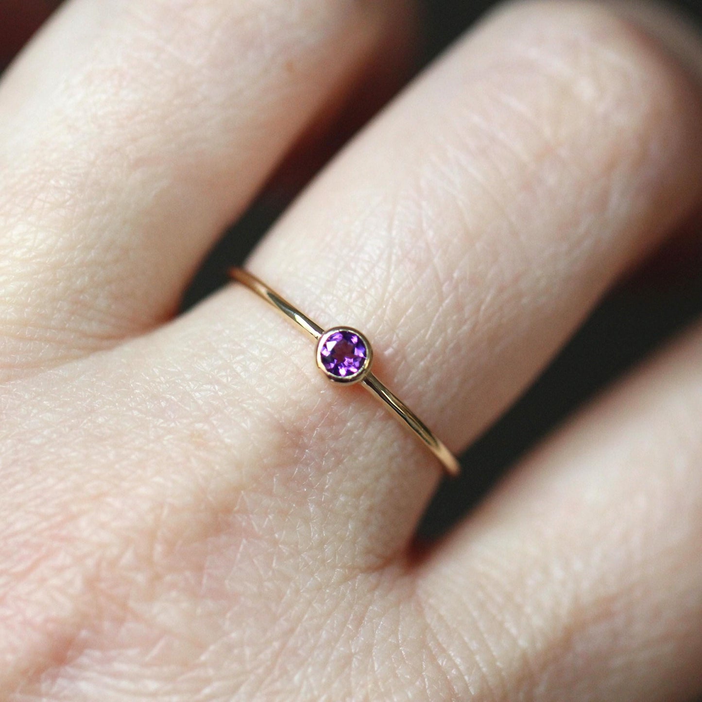 14K Gold Amethyst Bezel Ring, February Birthstone, Purple Stone Ring, Stacking Ring, Solitaire Ring, Gift for Her, 3mm Stone, 10K Gold
